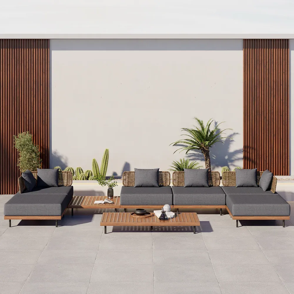 8 Piece L-Shaped Outdoor Sectional Sofa Set with Coffee Table - Grey