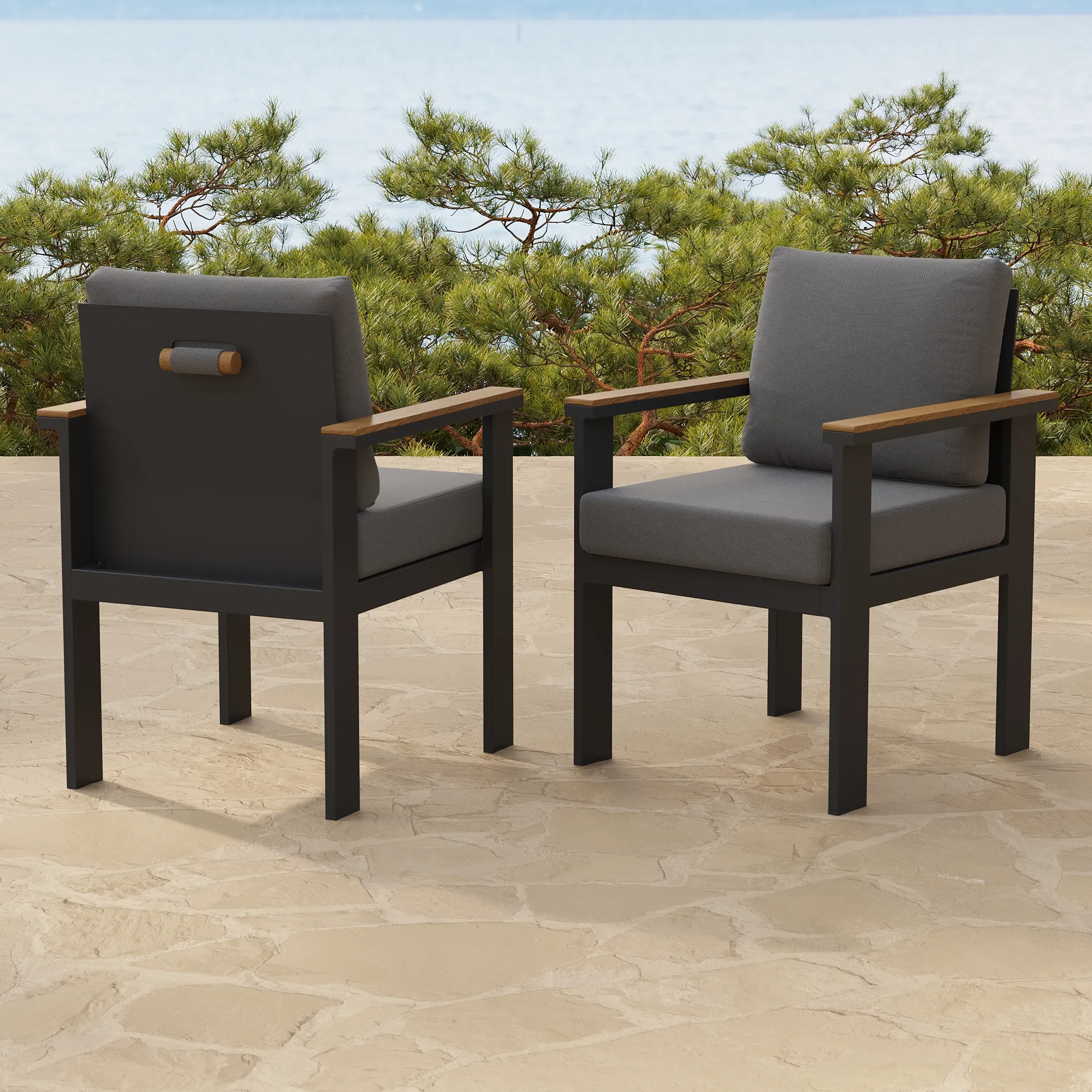 8-Piece Outdoor Dining Chair Set - Grey, Acacia & Aluminum
