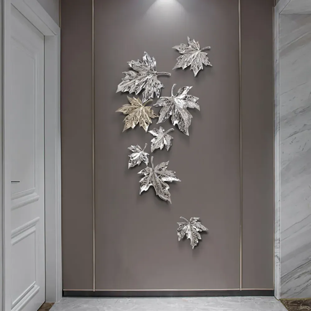 8 Pieces 3D Maple Leaves Wall Decor - Gold & Silver, Resin