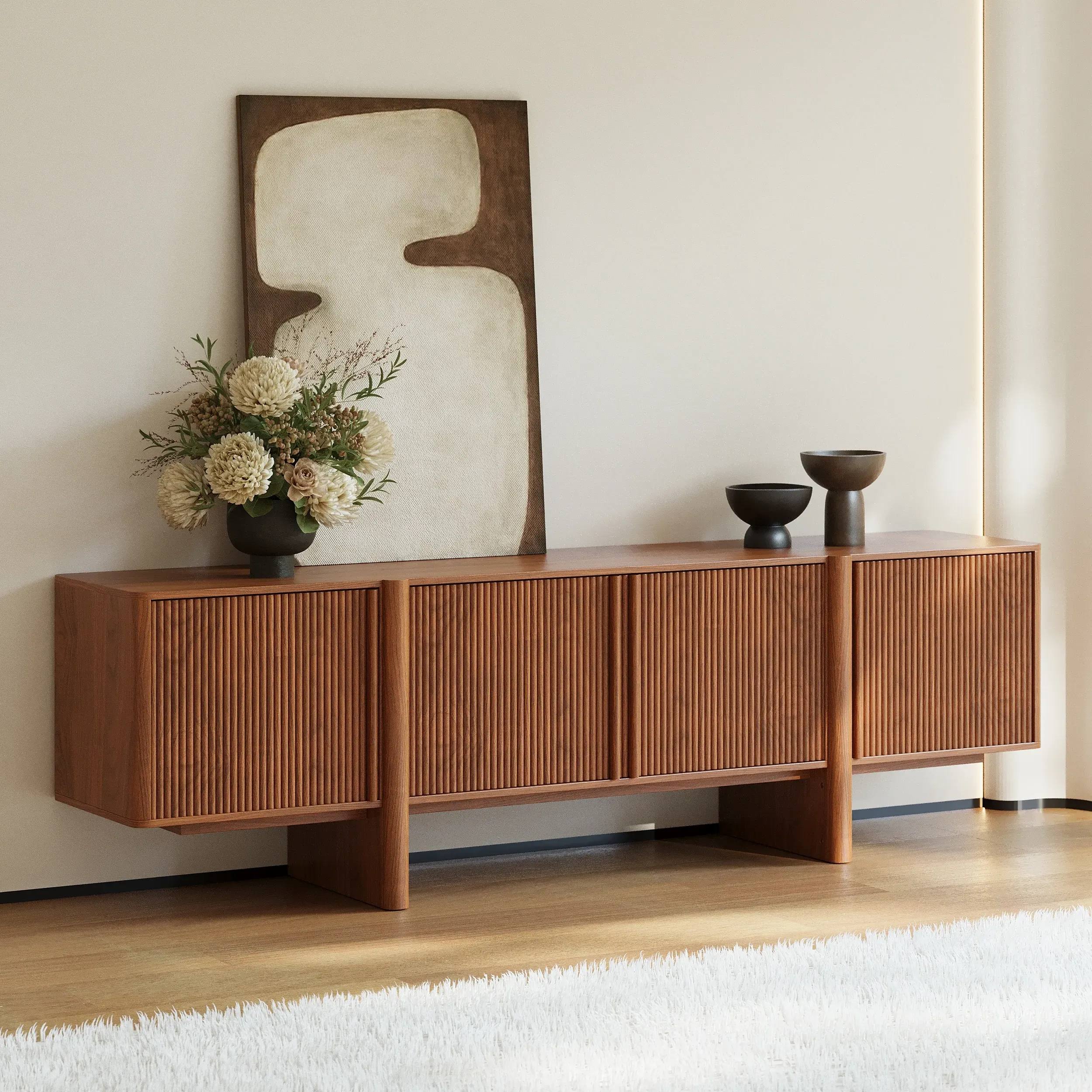 80" Solid Wood TV Stand with Storage - Walnut image