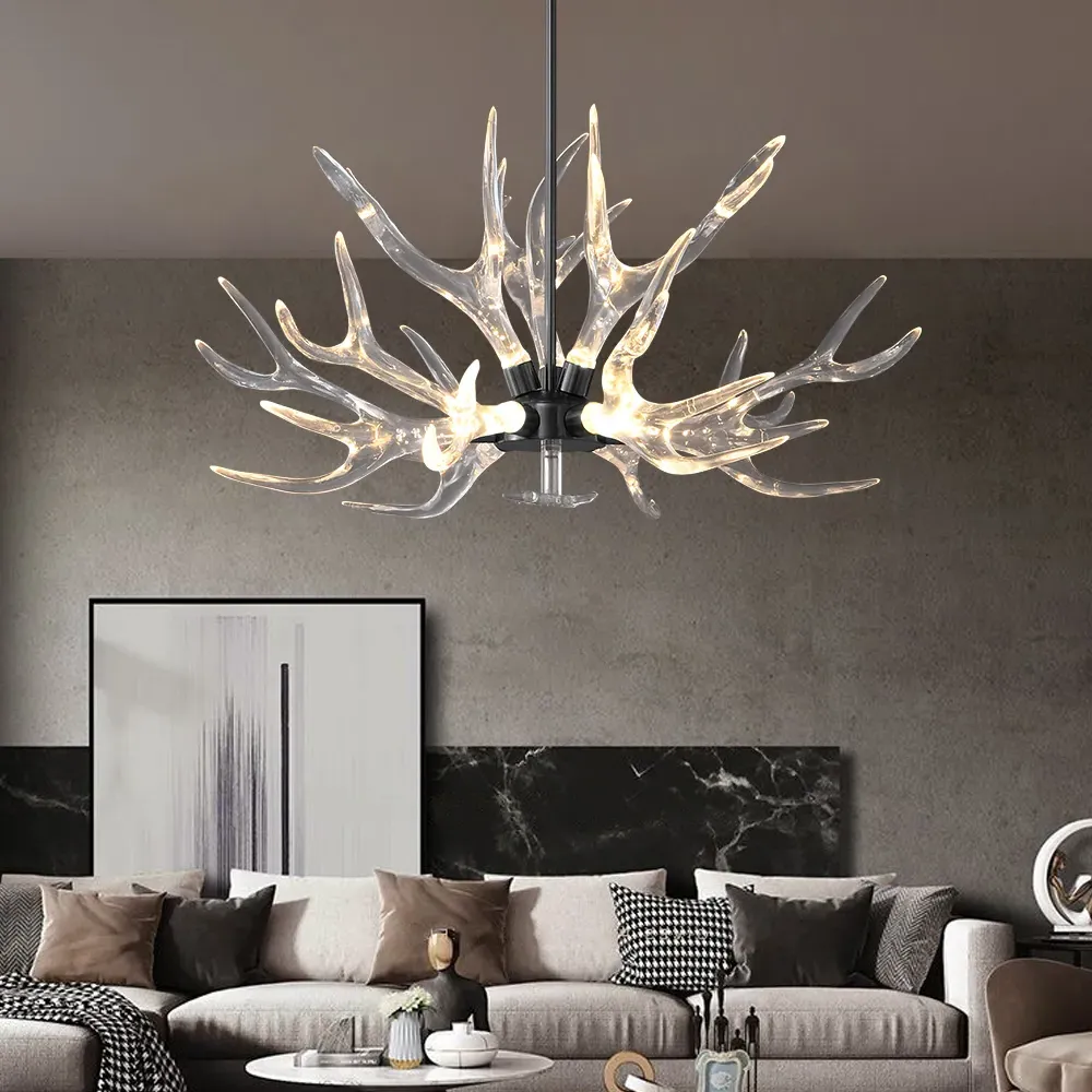 9-Light Antler Chandelier - Matte Black, Acrylic