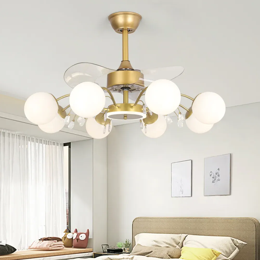9-Light Ceiling Fan Chandelier with Remote - Gold