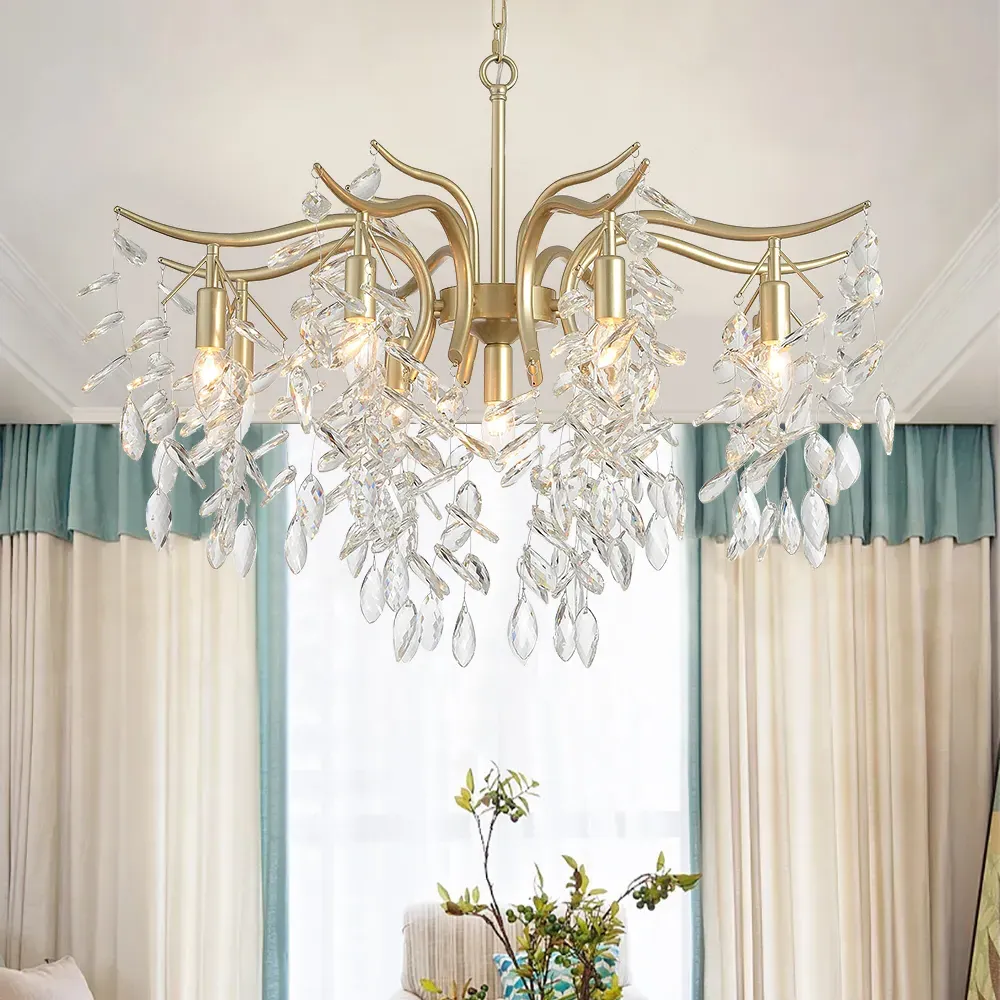 9-Light Crystal Tiered Chandelier - Champagne Gold