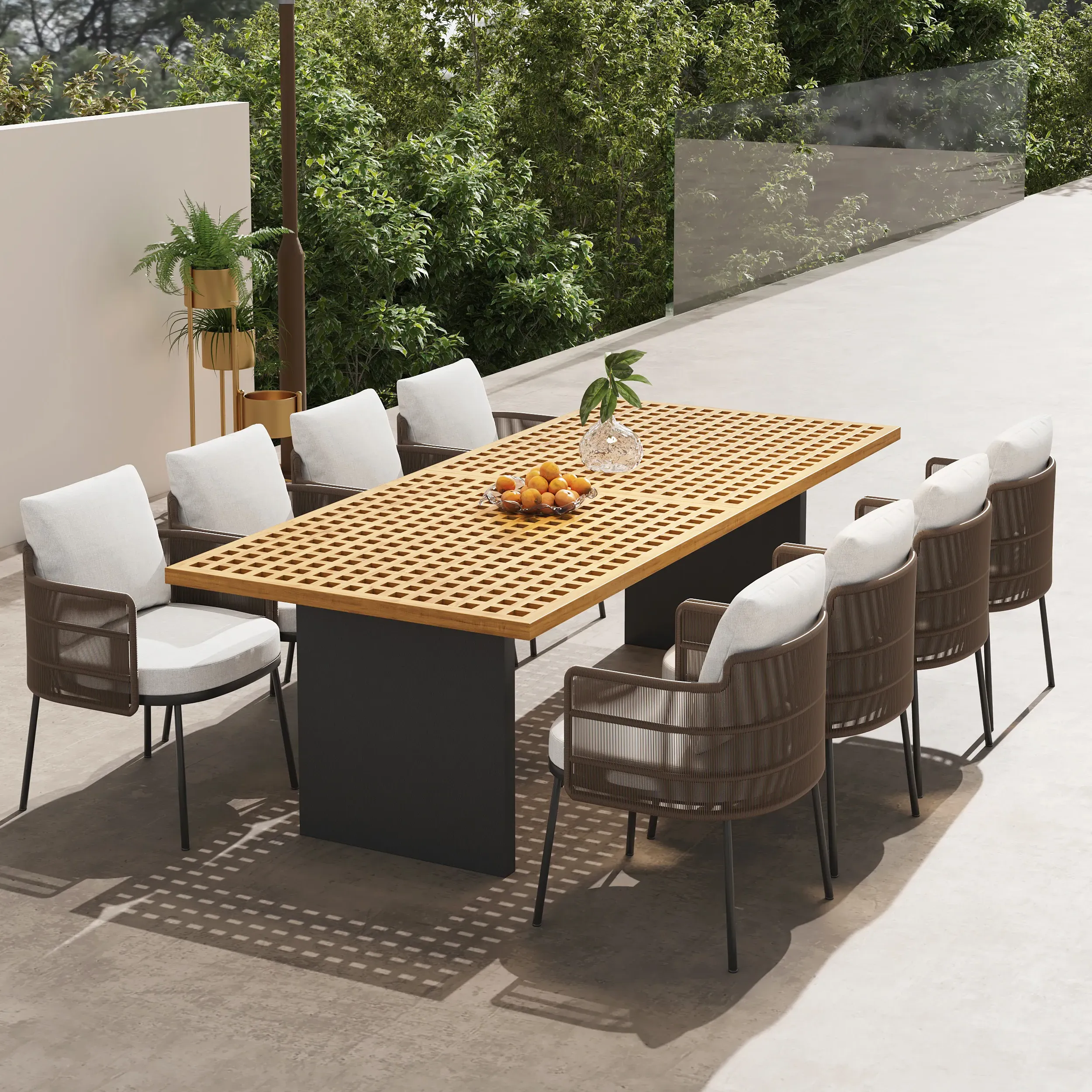 9-Piece Rectangle Outdoor Dining Set - Teak, Rattan