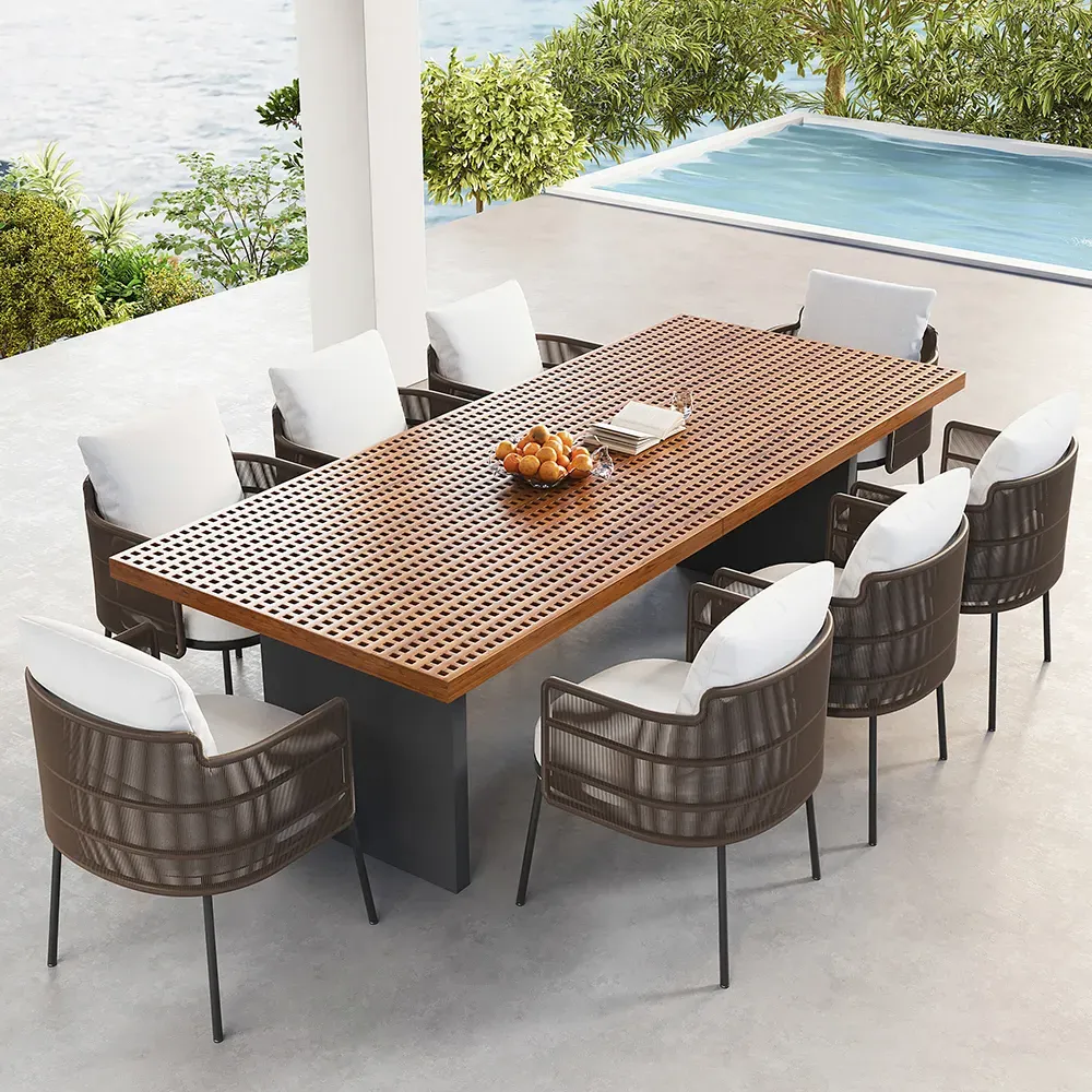 9-Piece Rectangle Outdoor Dining Set - Teak, Rattan image