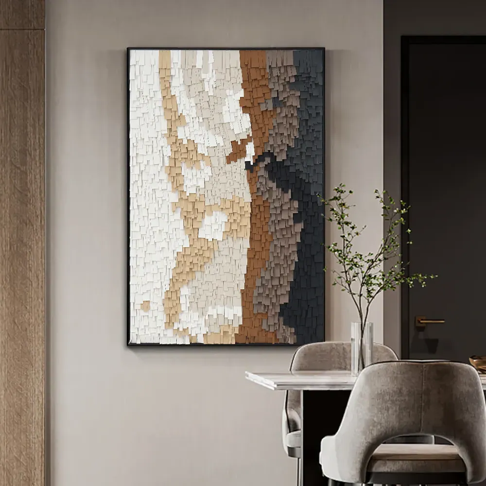 Abstract Geometric 3D Wall Art - Black, PU Leather image