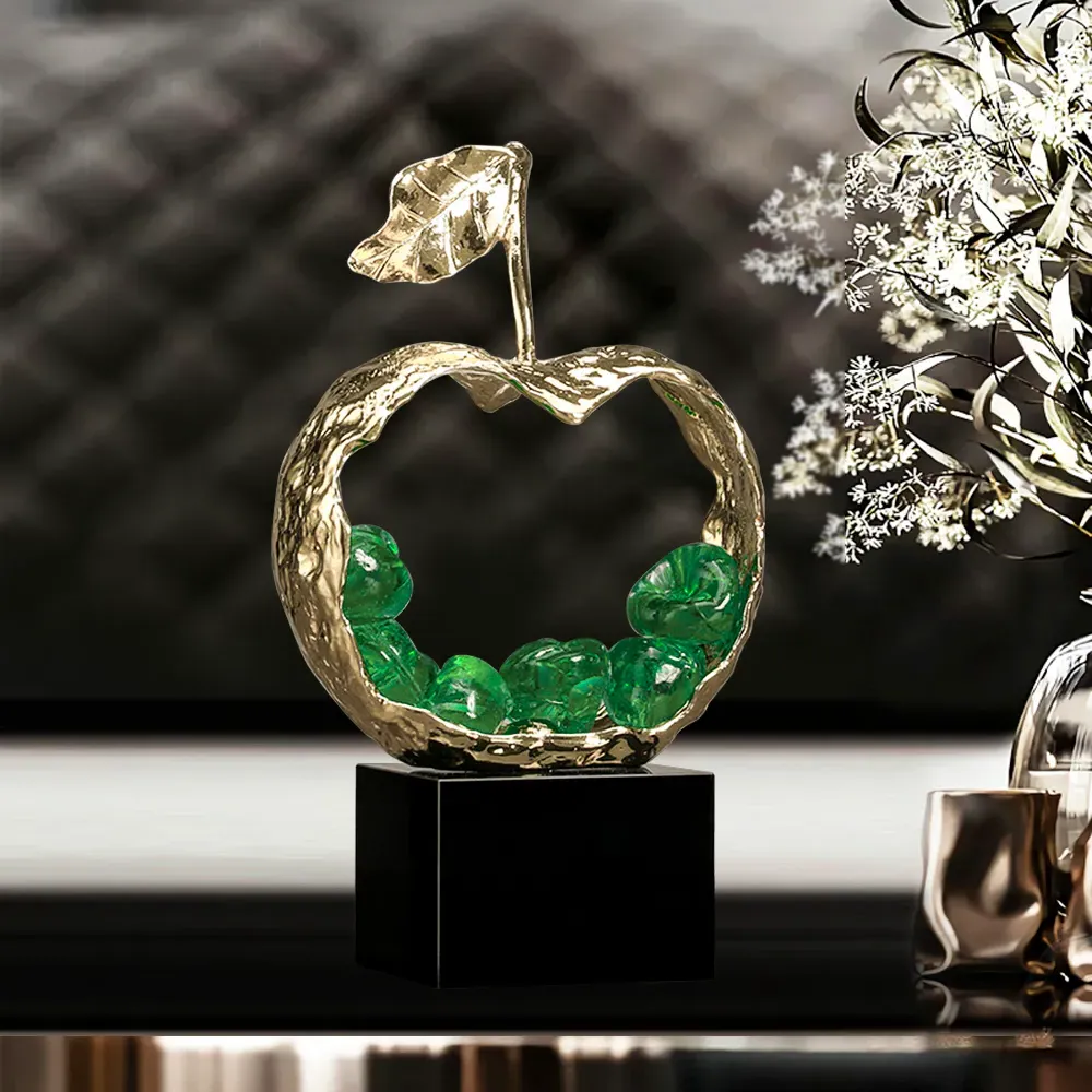Abstract Geometric Apple Sculpture - Green, Metal & Resin image
