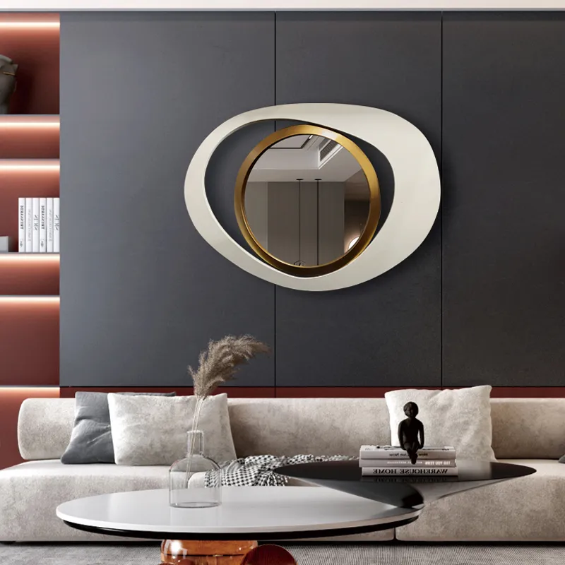 Abstract Geometry Wall Mirror - White, Gold image