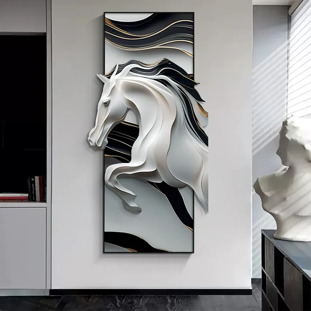 Abstract Irregular 3D Horse Wall Hanging - Black & White