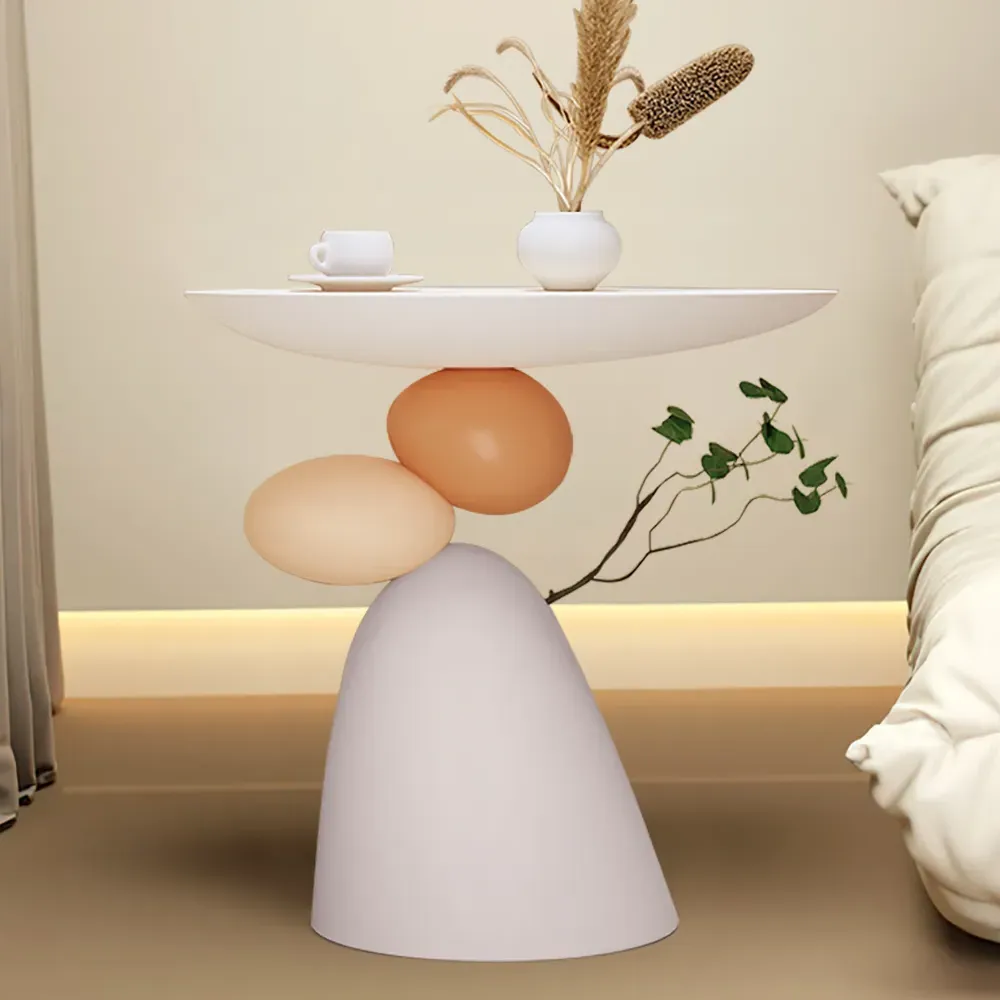 Abstract Pedestal End Table with Tray - White, Gray