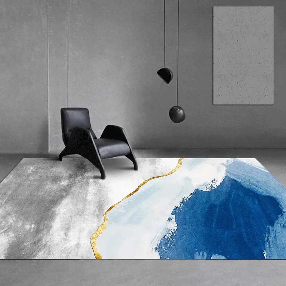 Abstract Rectangle Area Rug - Blue, Polyester image