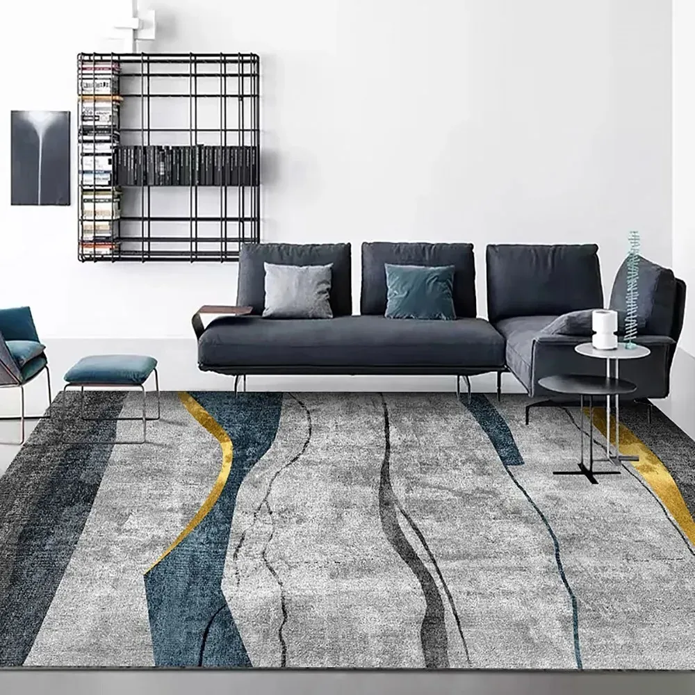 Abstract Rectangle Area Rug - Gray, Gold