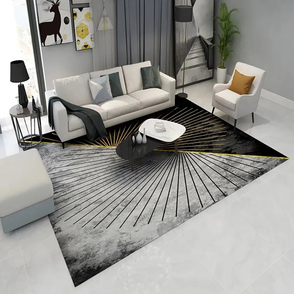 Abstract Rectangle Area Rug - Gray, Polyester