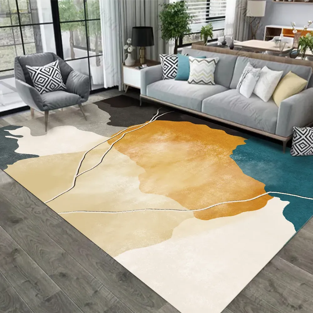 Abstract Rectangle Area Rug - Multi-Color, Velvet