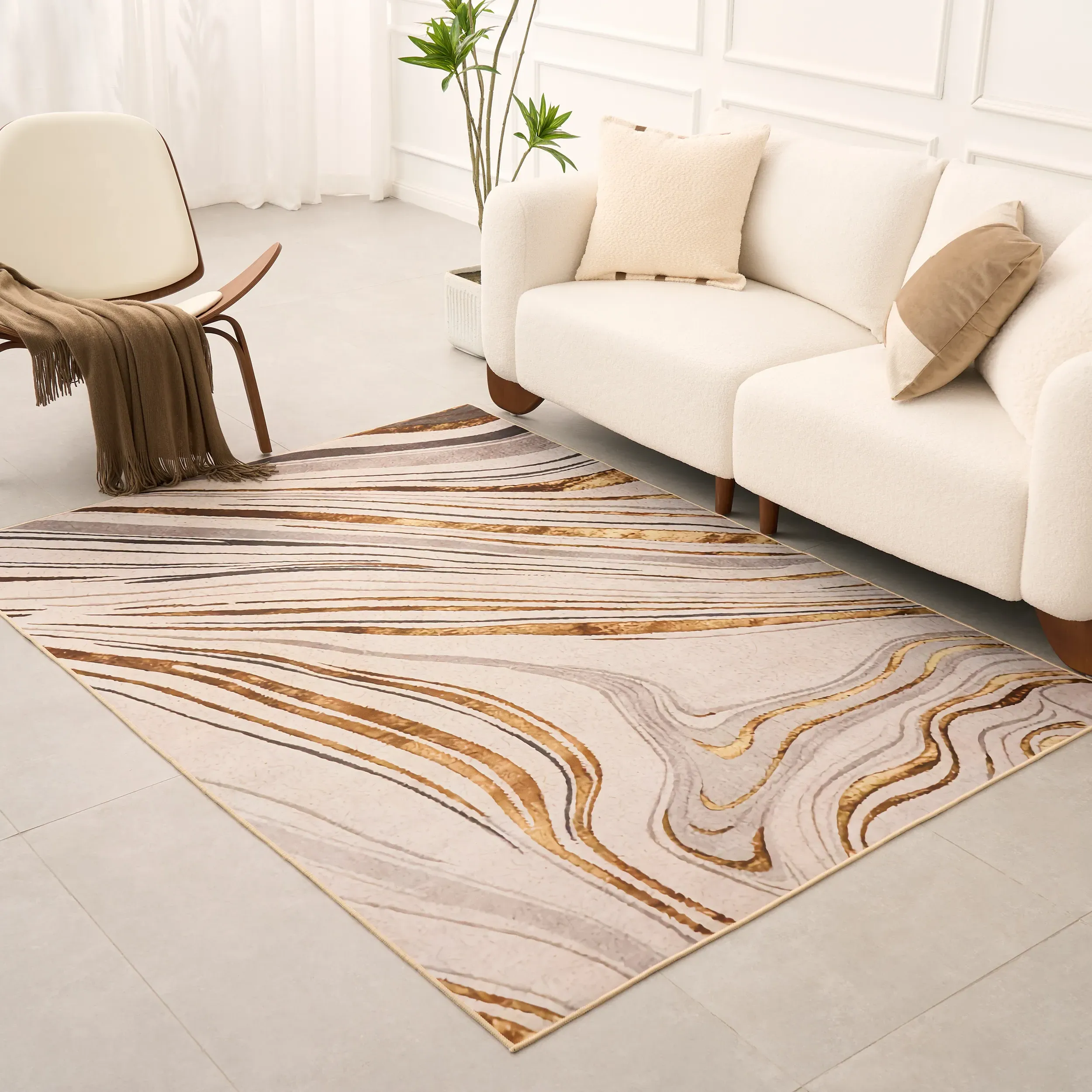Abstract Rectangle Area Rug with Marble Pattern - Gray, Gold image