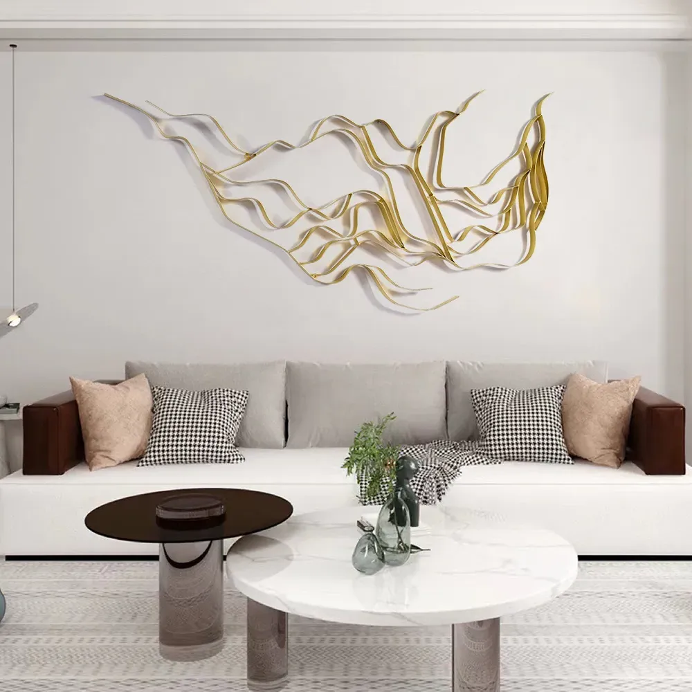 Abstract Wavy Lines Wall Art - Gold, Metal image