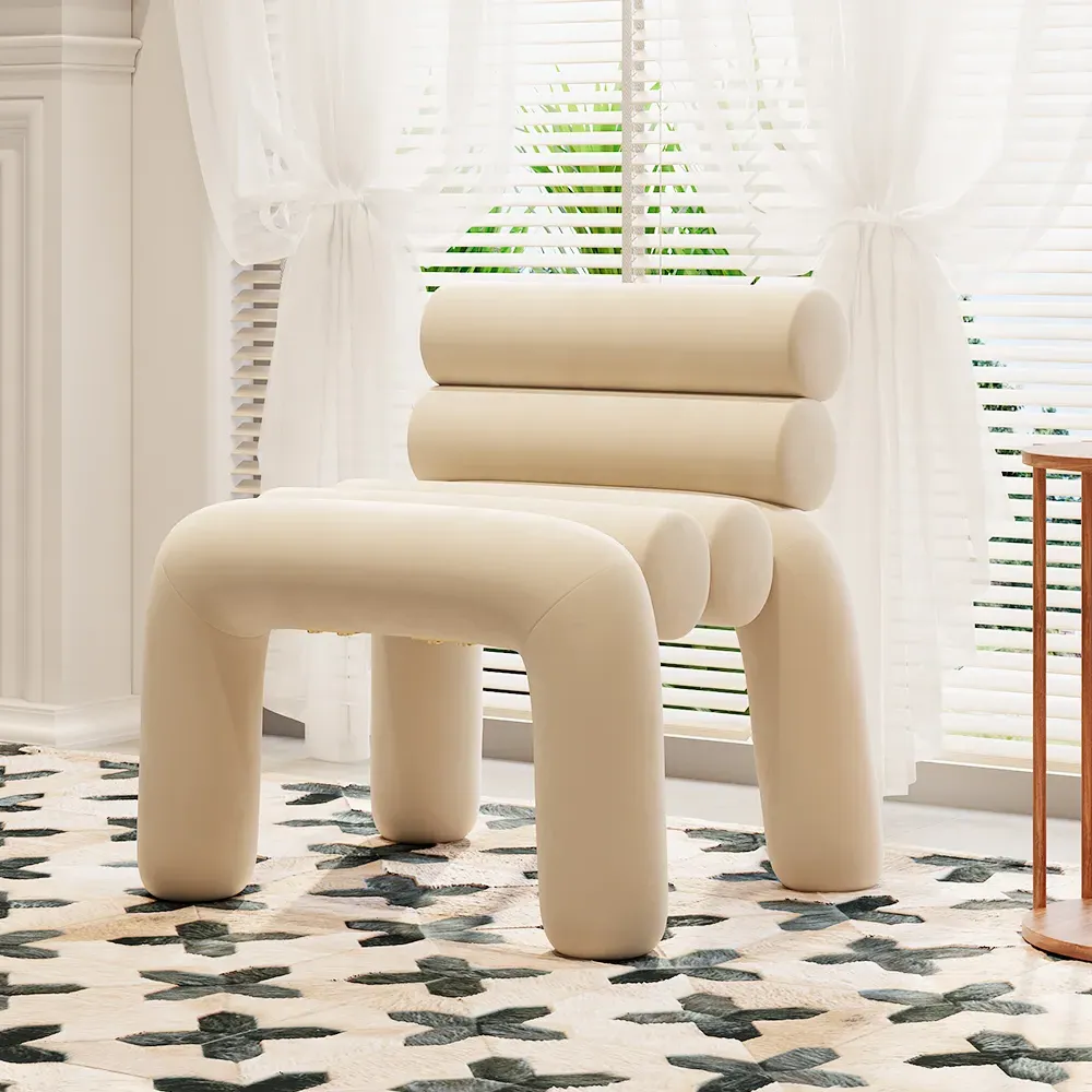 Accent Chair with Horizontal Channeling - Beige, Velvet image