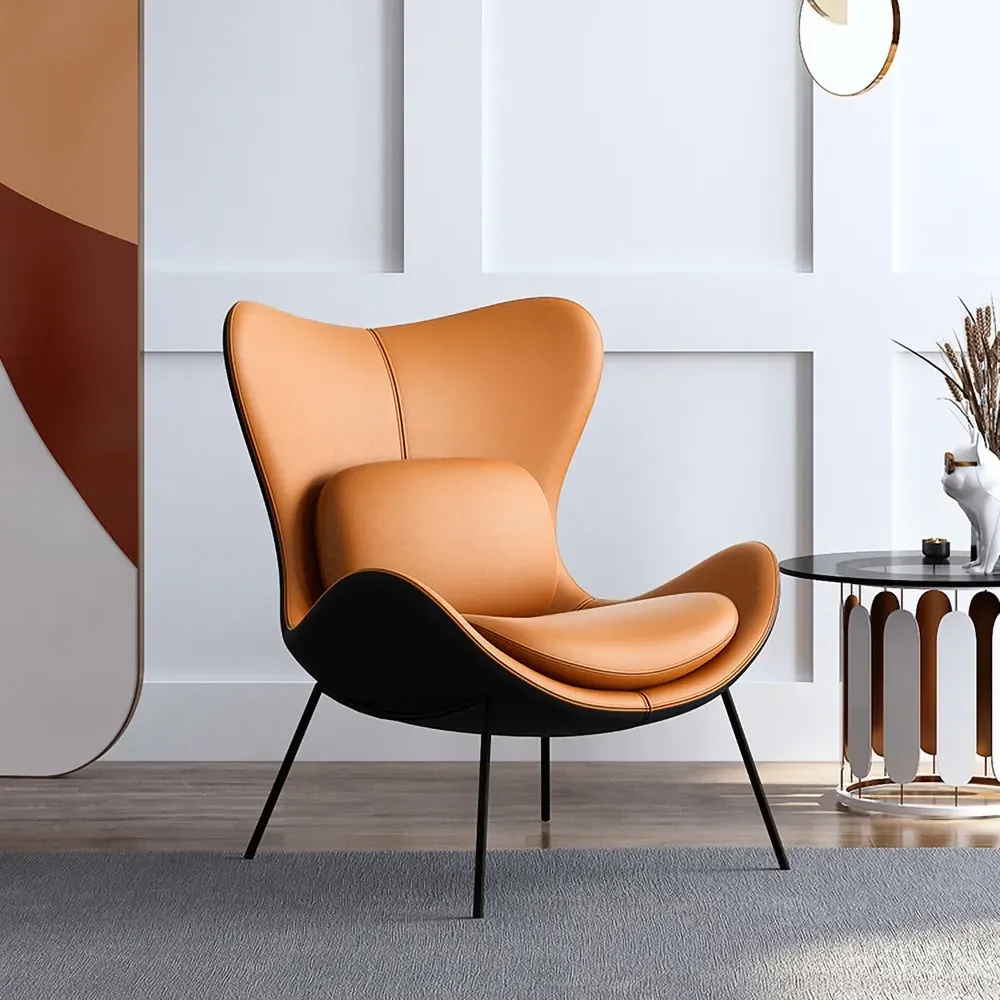 Accent Chair with Pillow - Orange, PU Leather