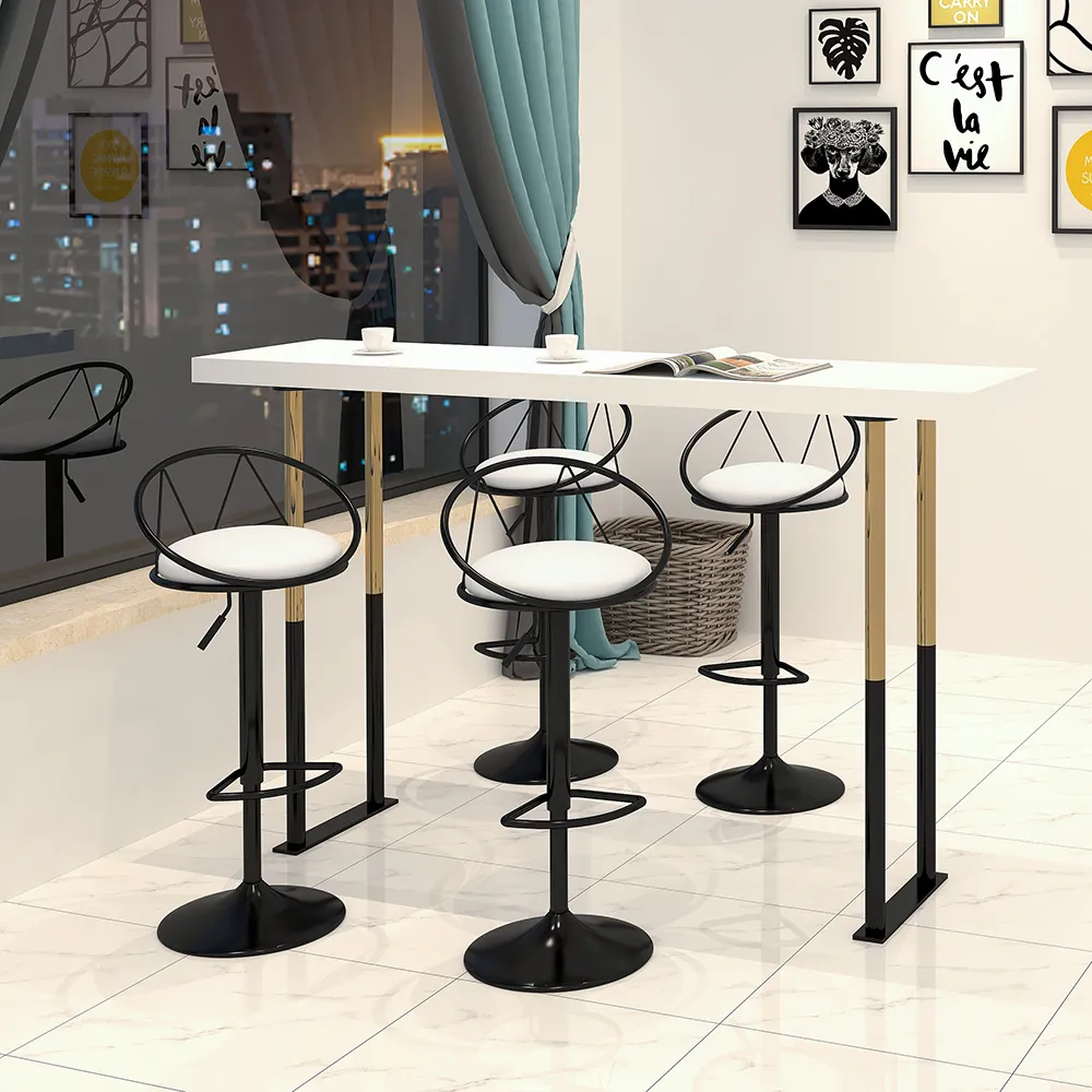 Adjustable Counter Stools Set of 2 with Swivel - White, PU Leather image