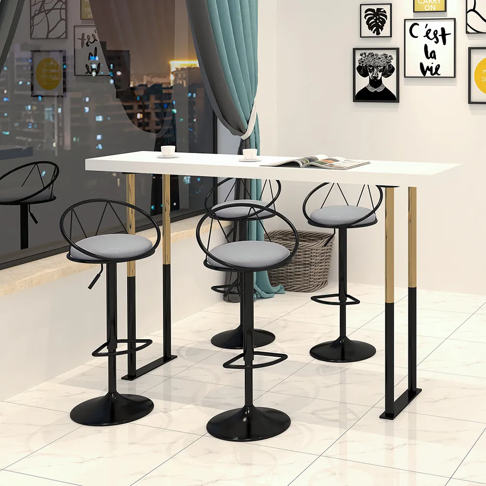 Adjustable Height Swivel Bar Stool Set of 2 - Gray, PU Leather