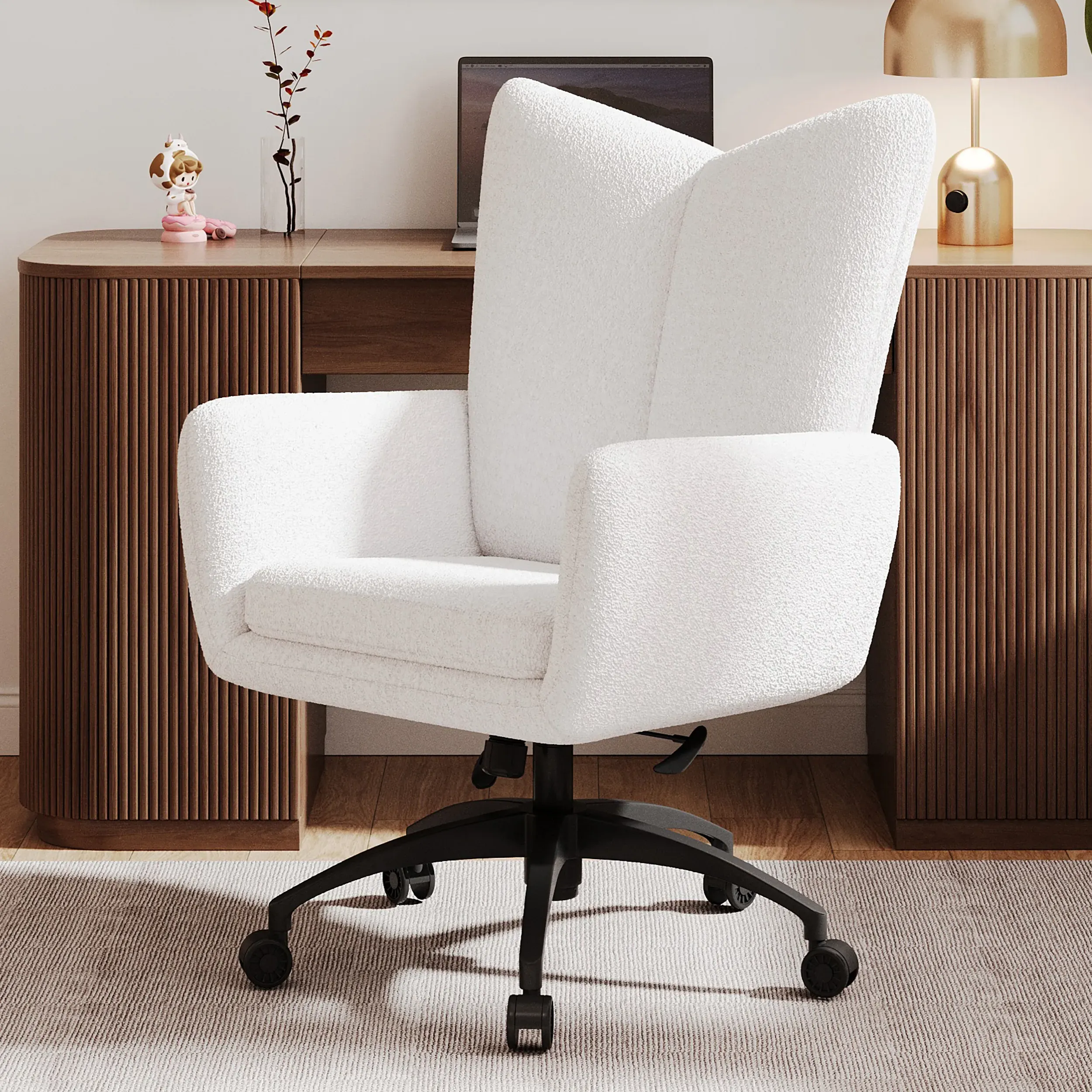 Adjustable High Back Office Chair - White, Boucle image