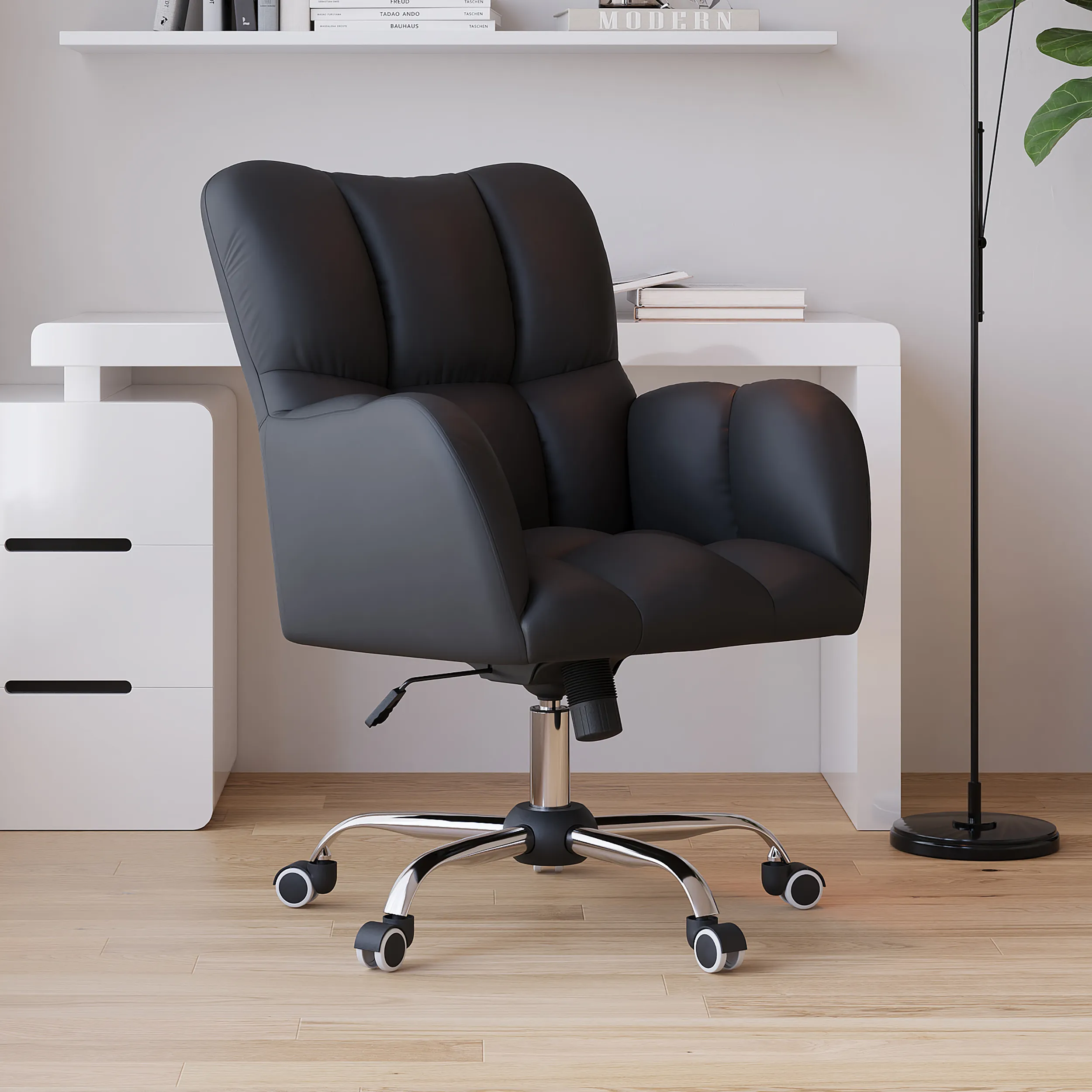 Adjustable Swivel Office Chair - Black, Faux Leather image