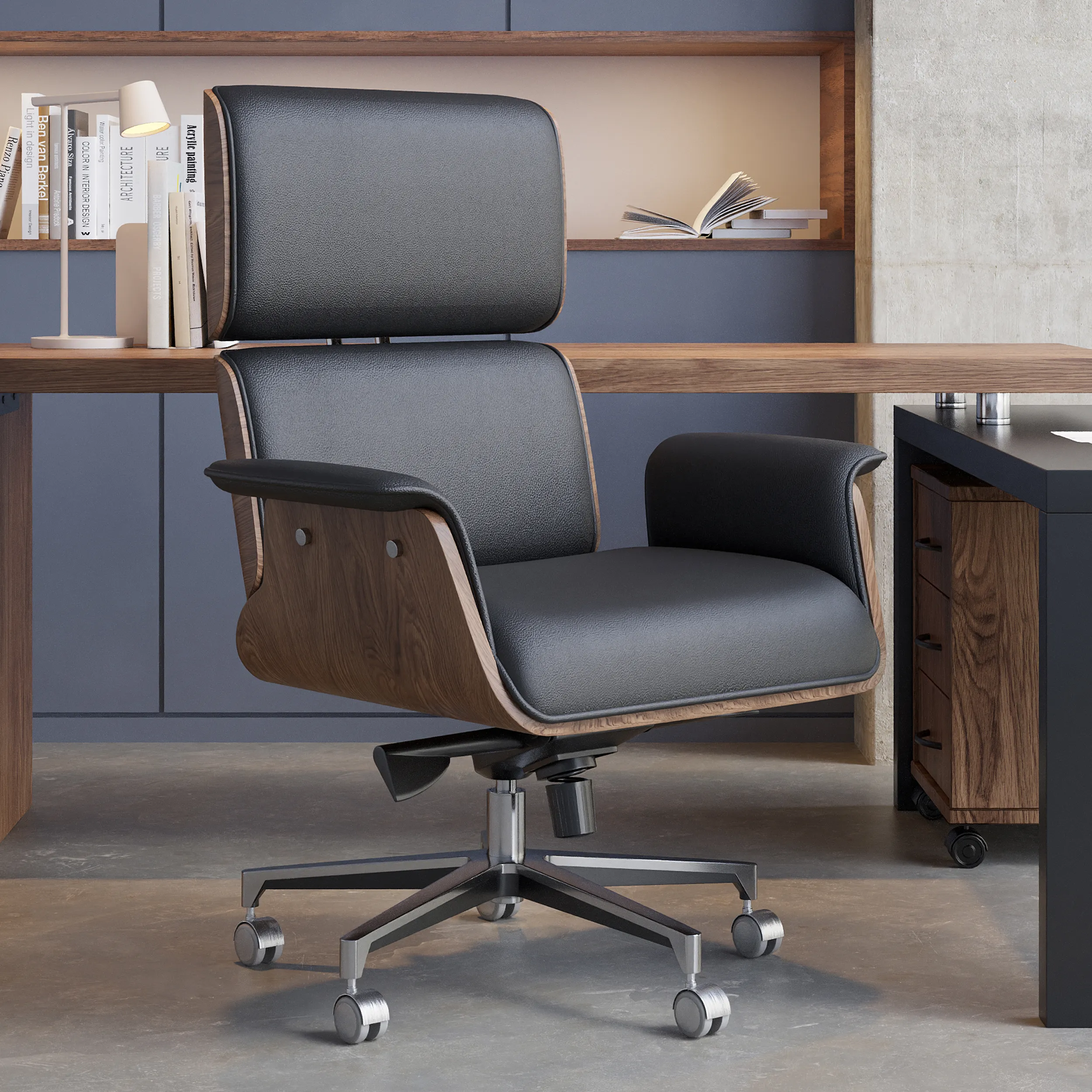 Adjustable Swivel Office Chair - Black, Faux Leather