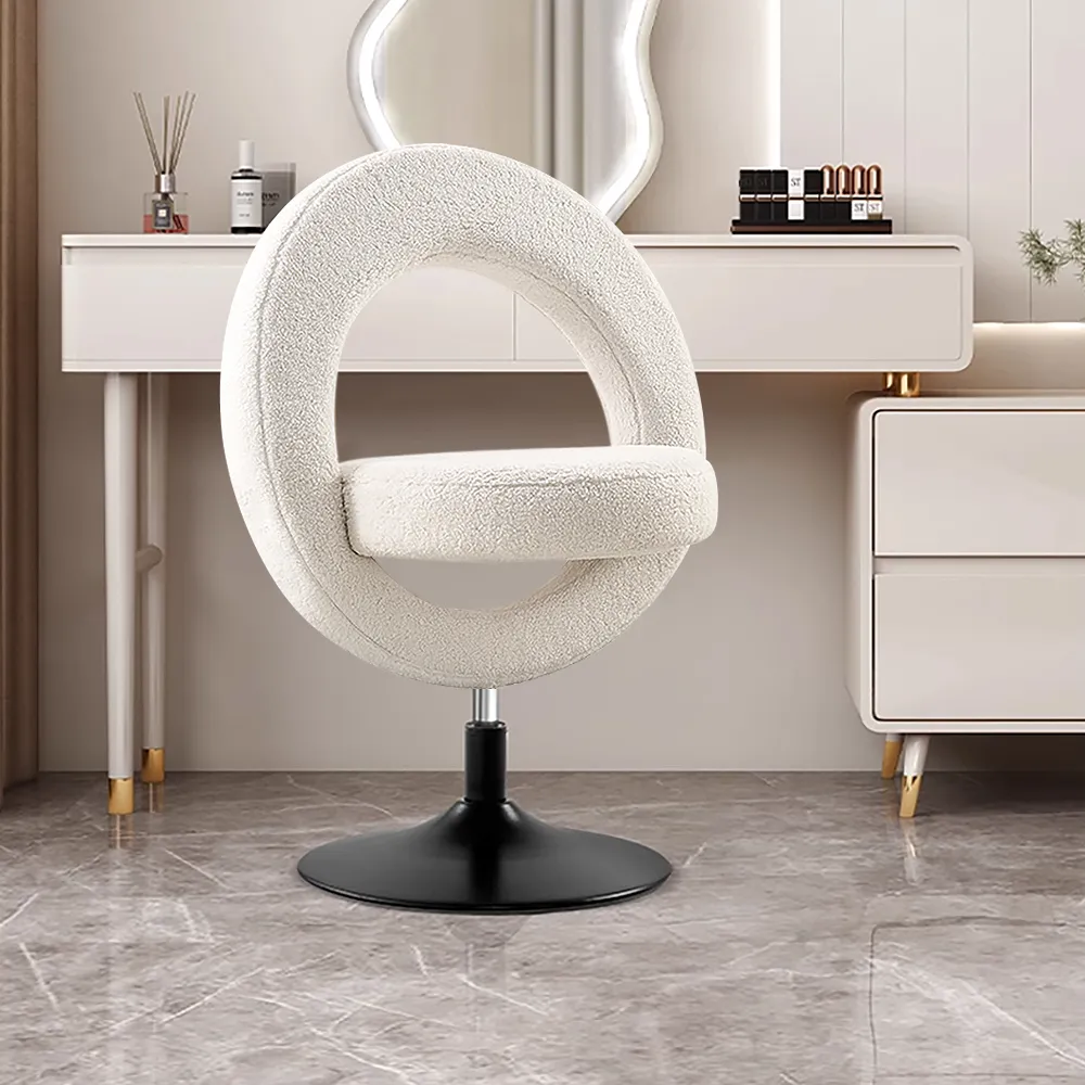 Adjustable Vanity Stool with Back - White, Boucle image