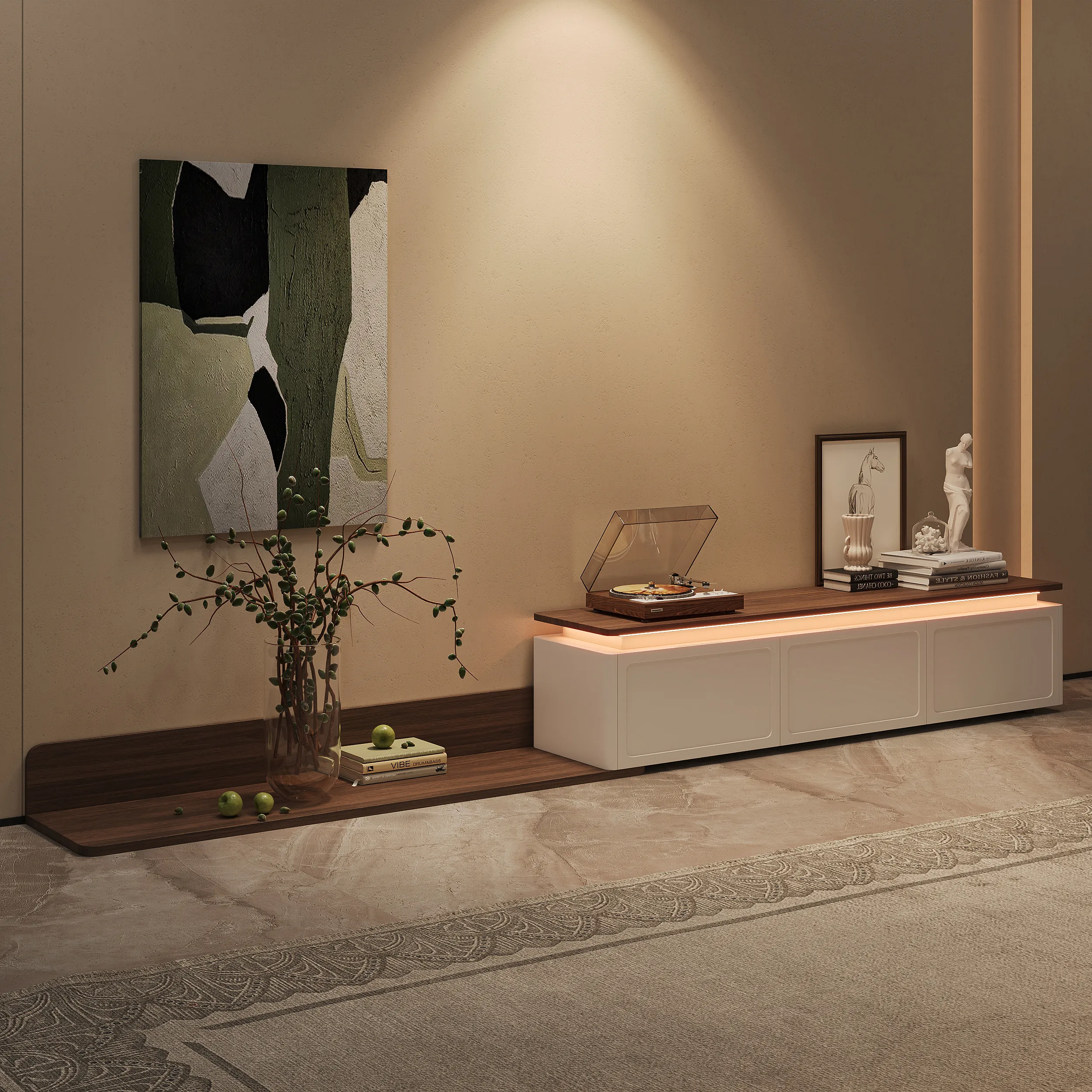 Ambra Extendable TV Stand with 3-Drawer - Walnut, White