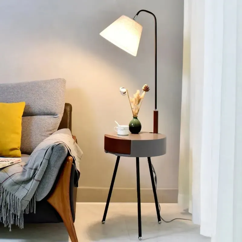 Arc Tripod Floor Lamp with End Table - White, Wood image