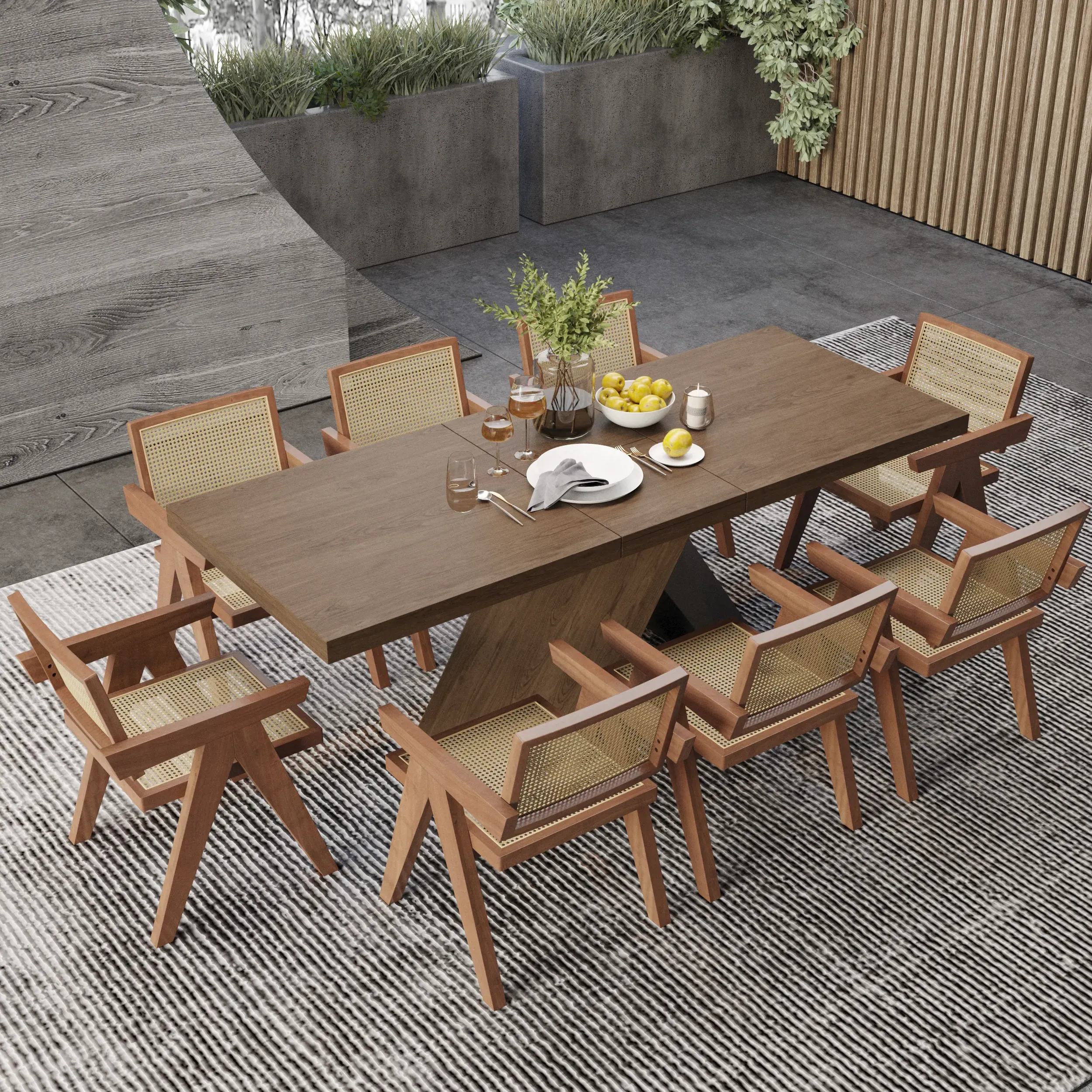 Archic Rectangle Dining Table Set Extendable - Walnut, MDF