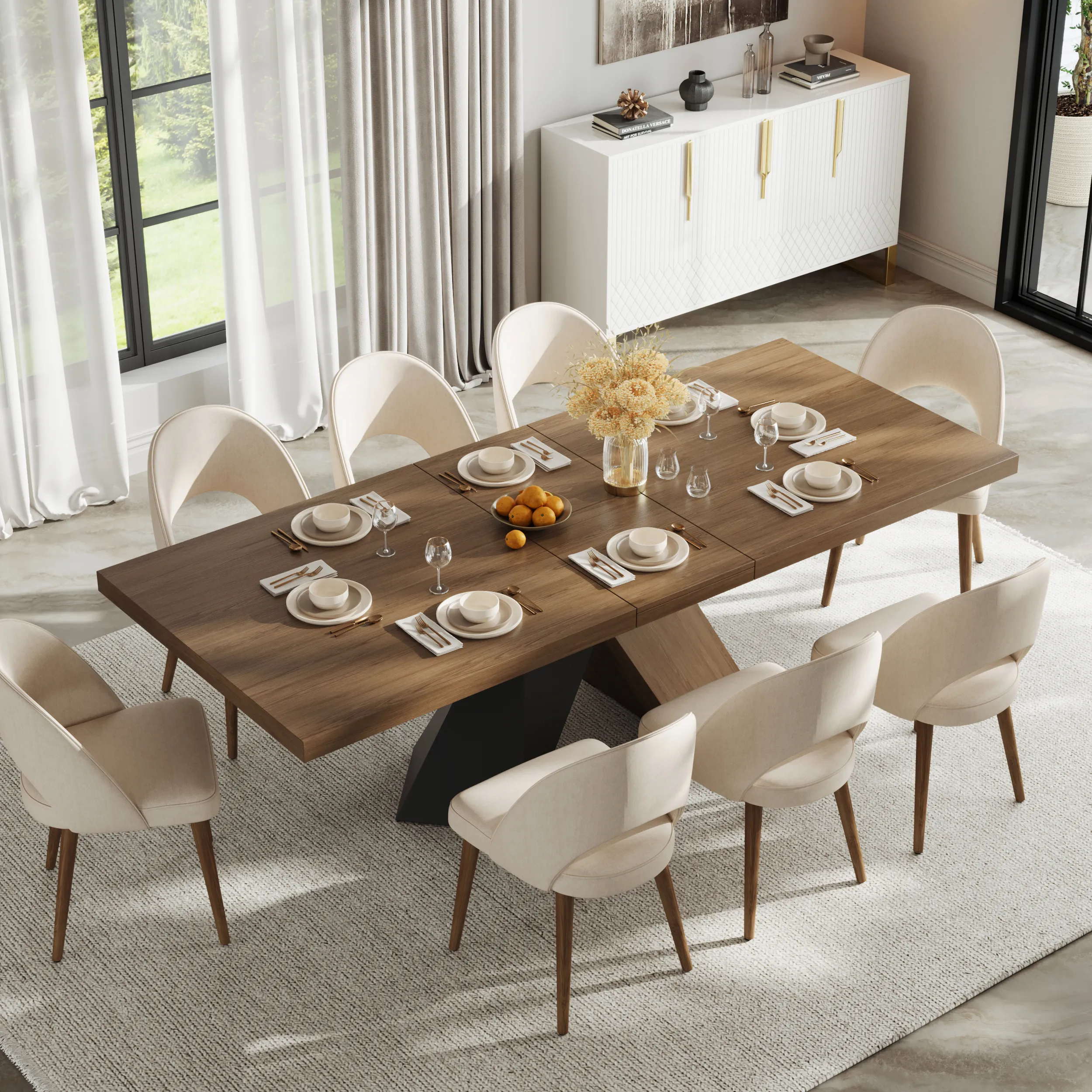 Archic Rectangle Dining Table Set Extendable - Walnut, MDF