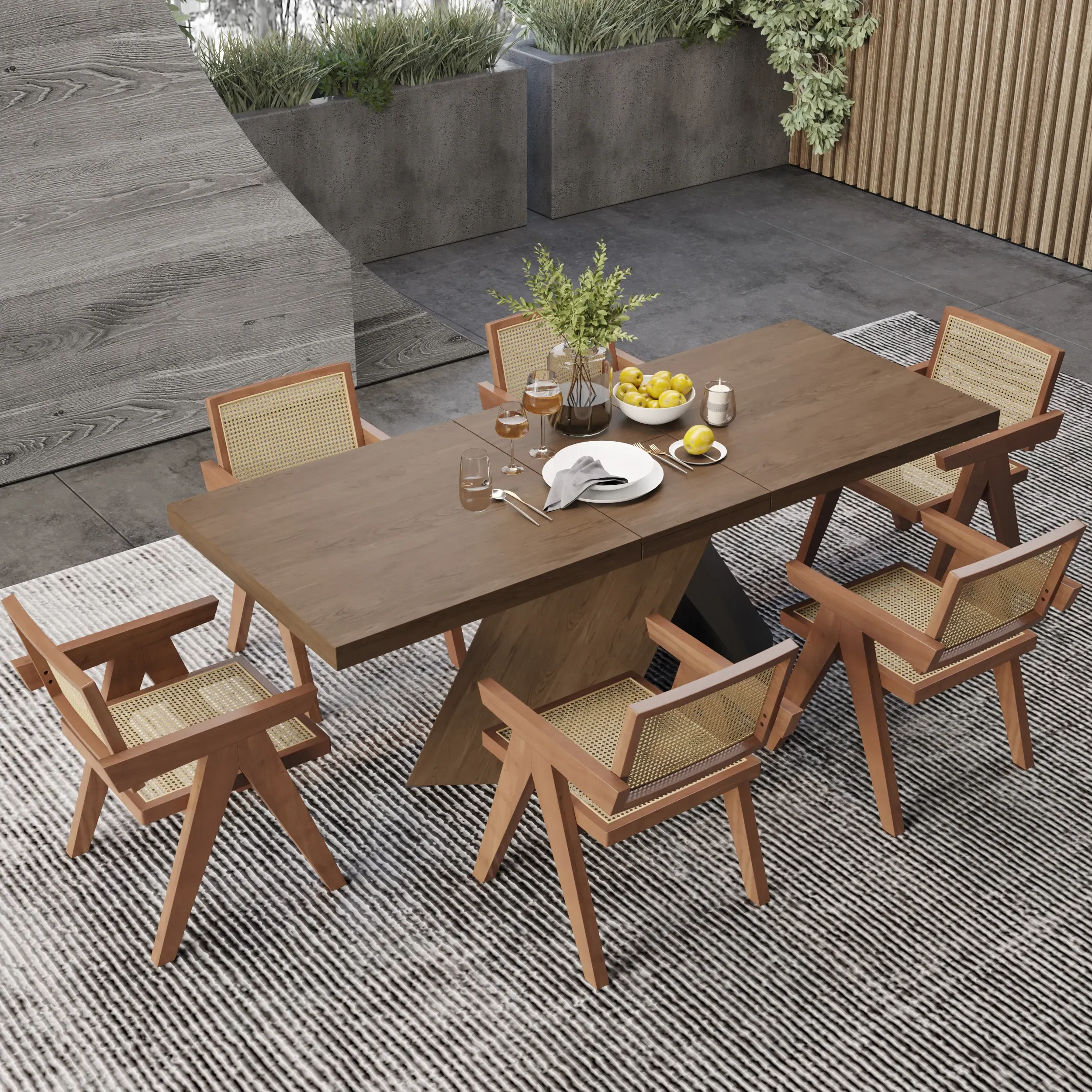 Archic Rectangle Dining Table Set Extendable - Walnut, MDF