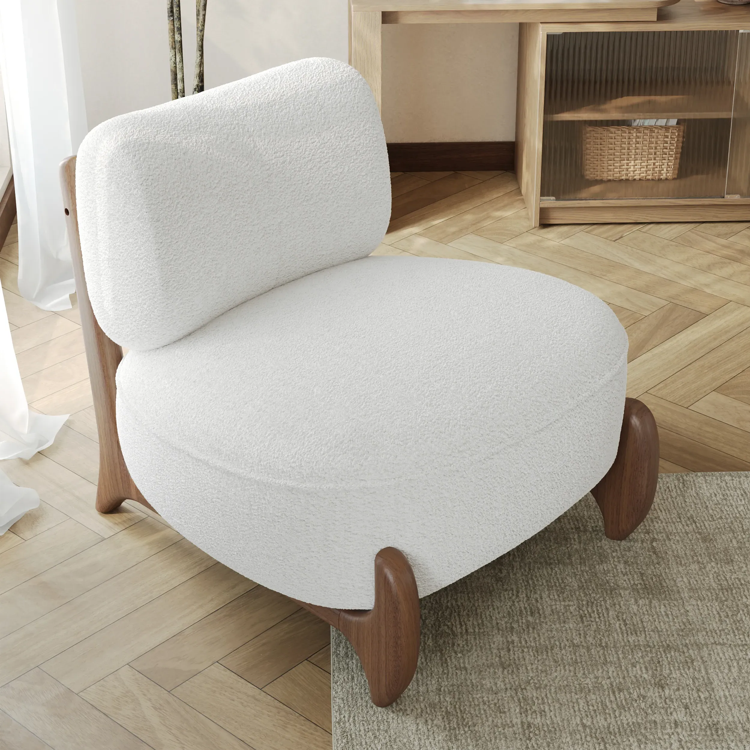 Armless Accent Chair - White, Ash Wood