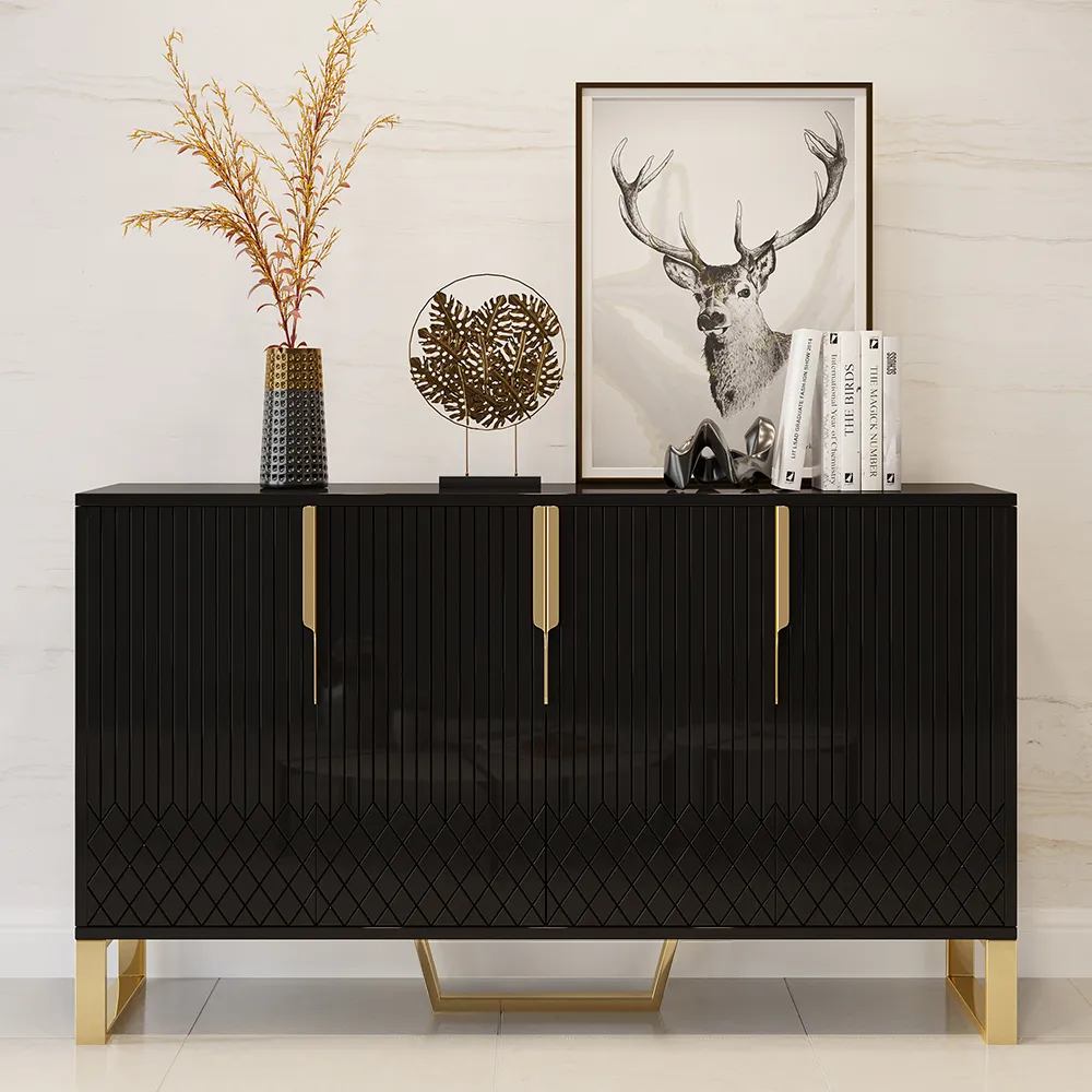 Aro 4-Door Sideboard with 3 Shelves - Black, Wood