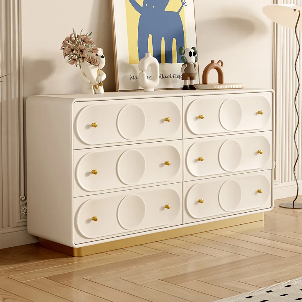 Art Deco 6 Drawer Dresser with Storage Cabinet - White, Gold