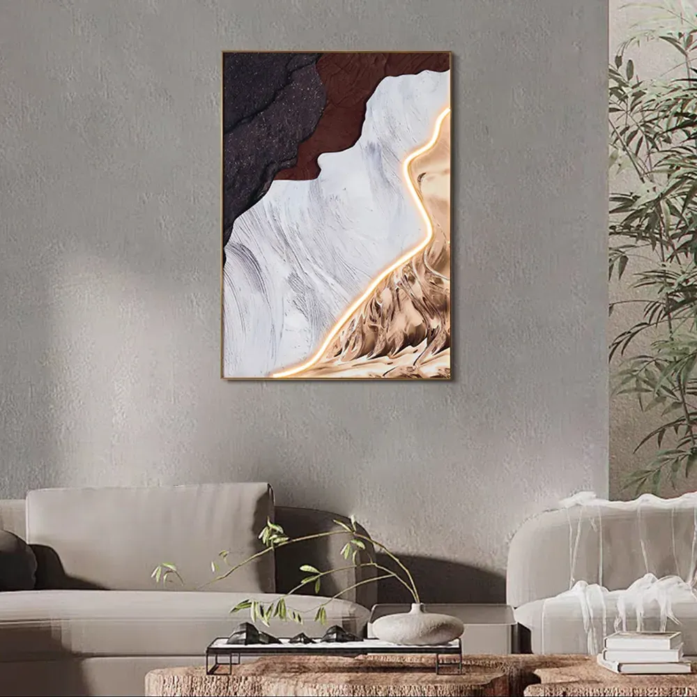 Art Deco LED Canvas Wall Art Print - Gold Frame