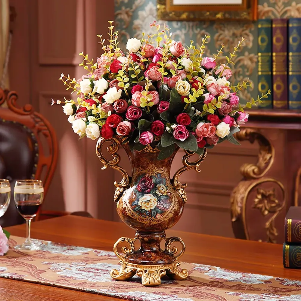 Artificial Flower Arrangement in Resin Vase - Golden