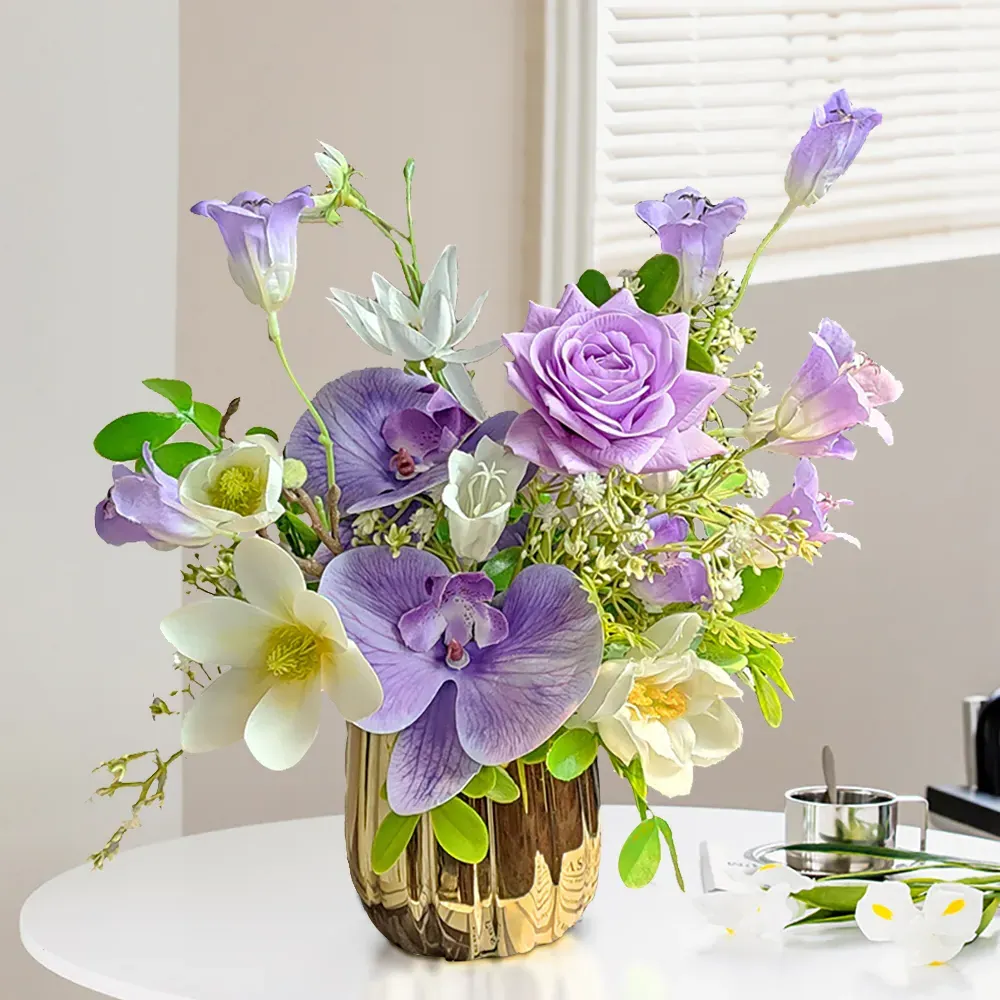Artificial Flower Arrangement - Purple, Gold Glass image