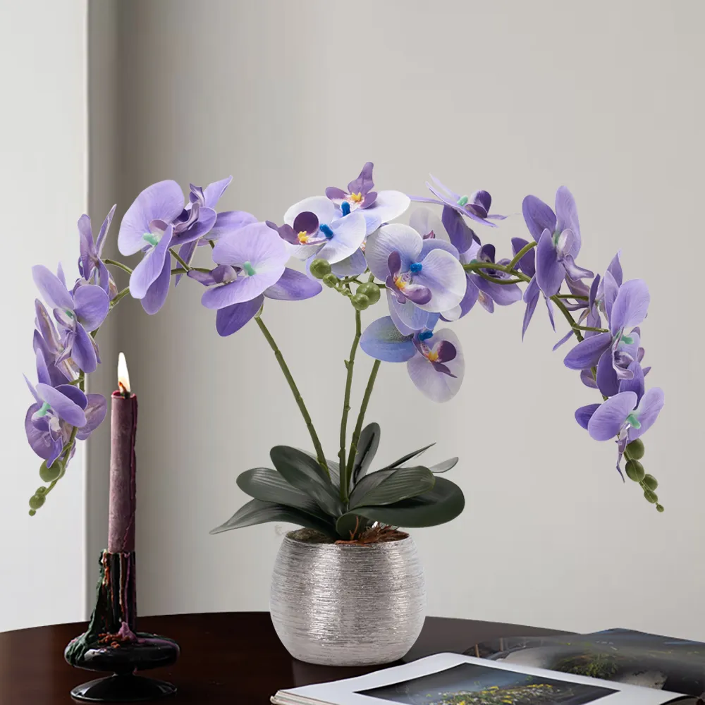Artificial Flower Arrangement - Purple, Silver Ceramic