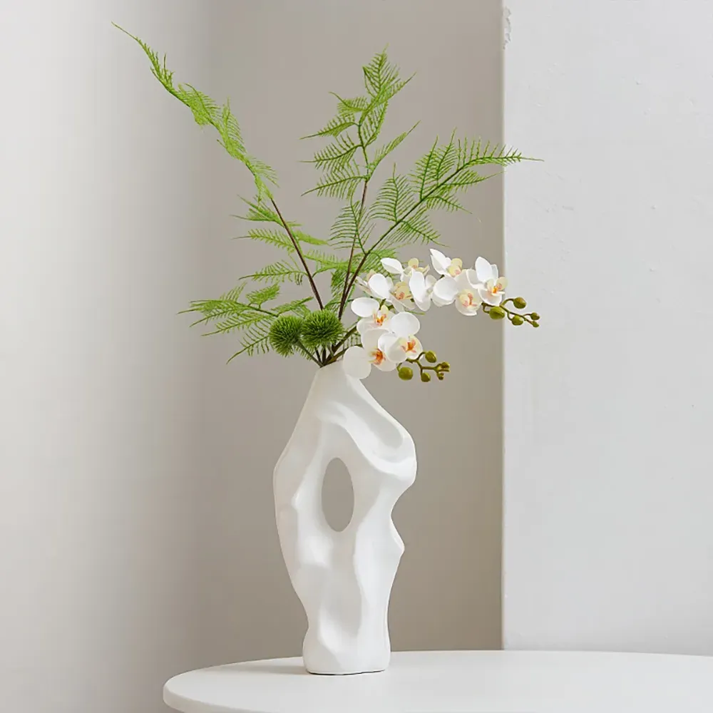 Artificial Flower Arrangement with Sculptural Vase - White
