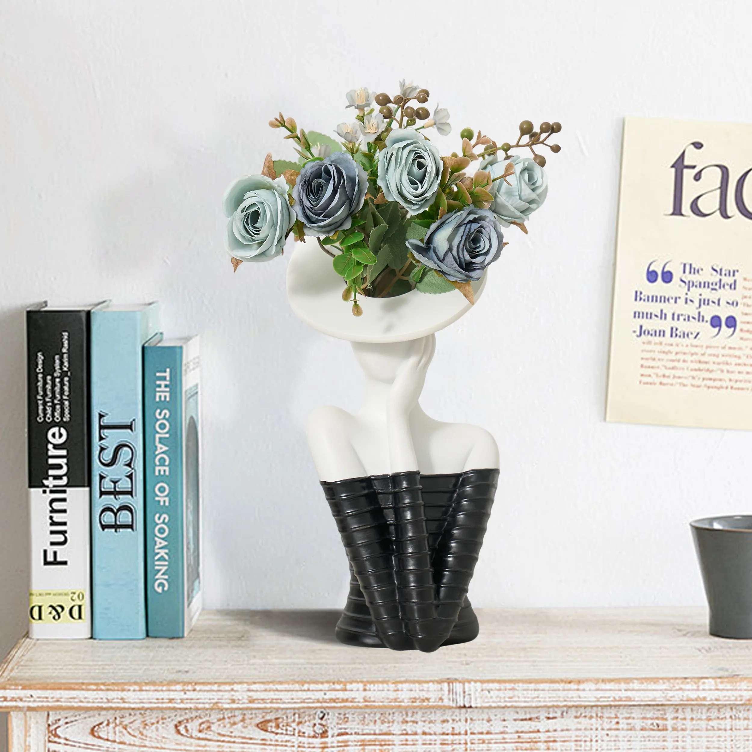 Artificial Rose Arrangement with Sculptural Vase - Grey