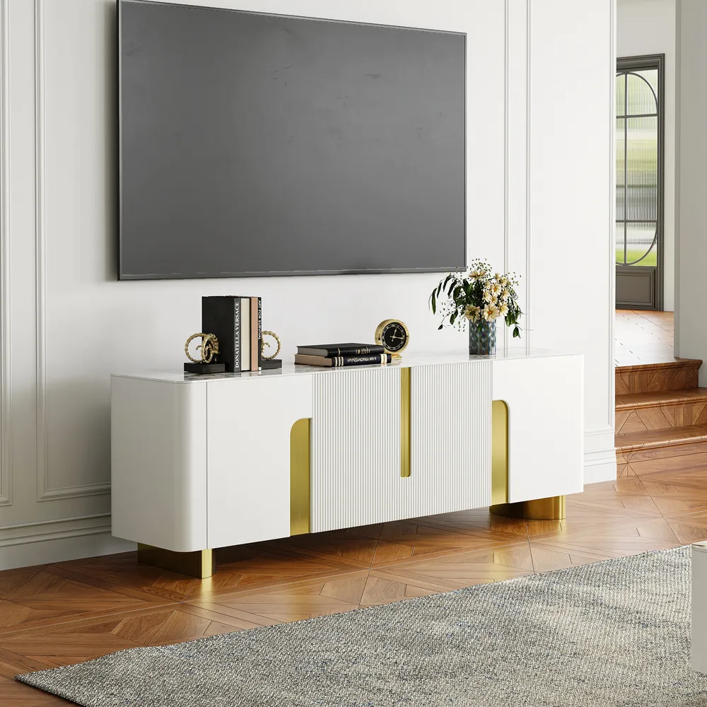 Artus TV Stand with Storage - Beige, Stone Top