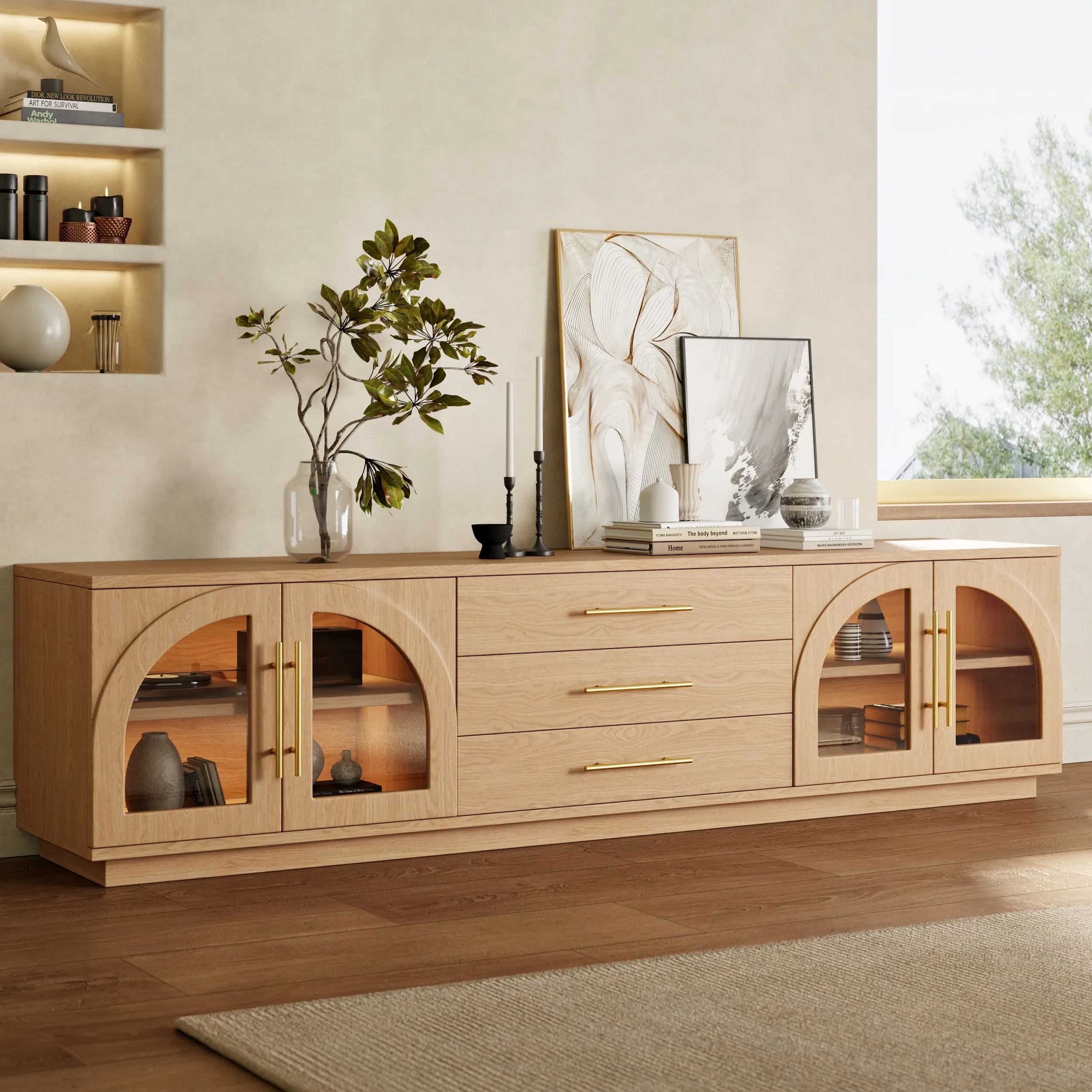 Arune 80 TV Stand with LED Lights - Natural