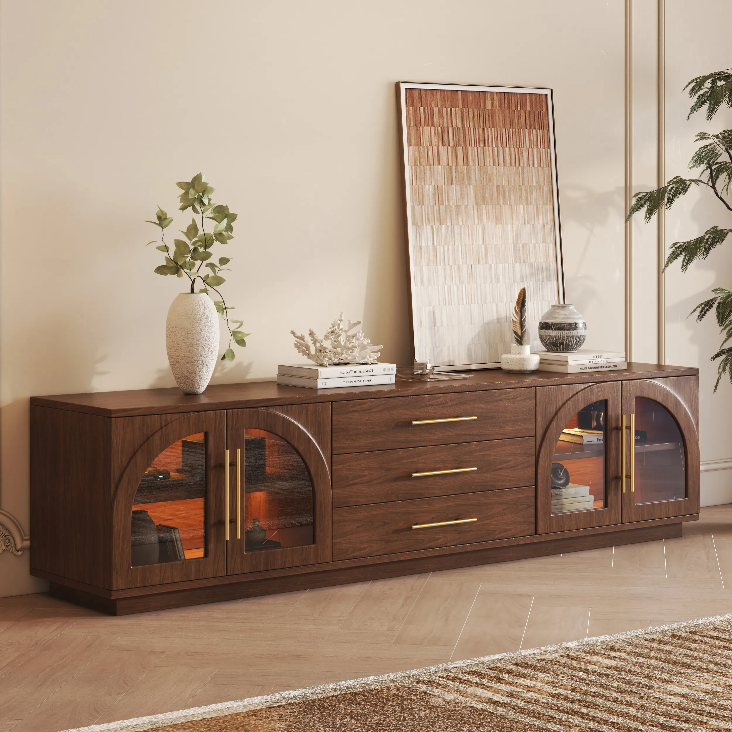 Arune 80 TV Stand with LED Lights - Walnut