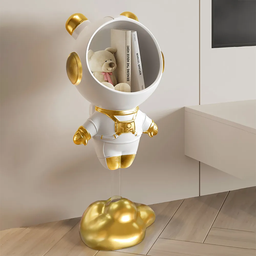 Astronaut Figurine End Table with Storage - White, Gold