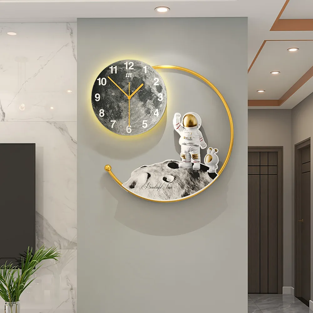 Astronaut Round Wall Clock with LED Lights - Metal, Acrylic image