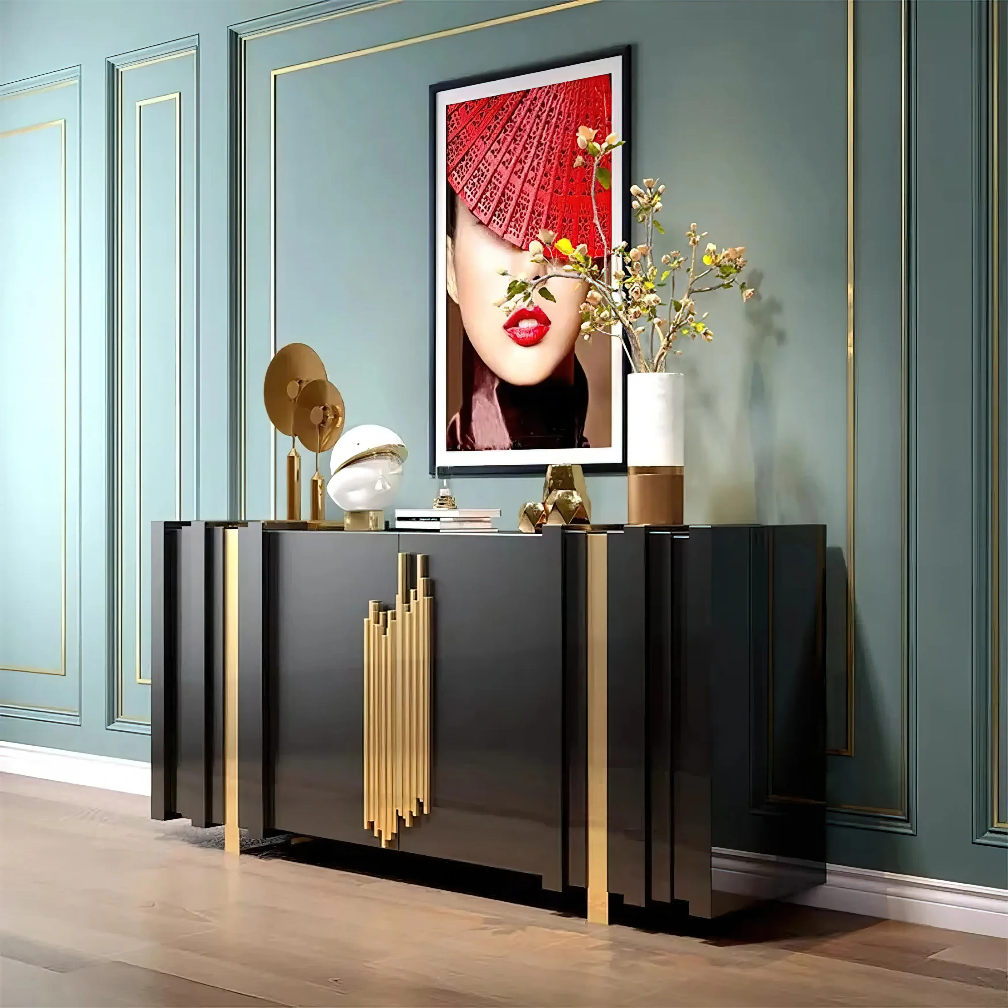 Aurea 63" Rectangular Sideboard with 2 Doors - Black, Gold