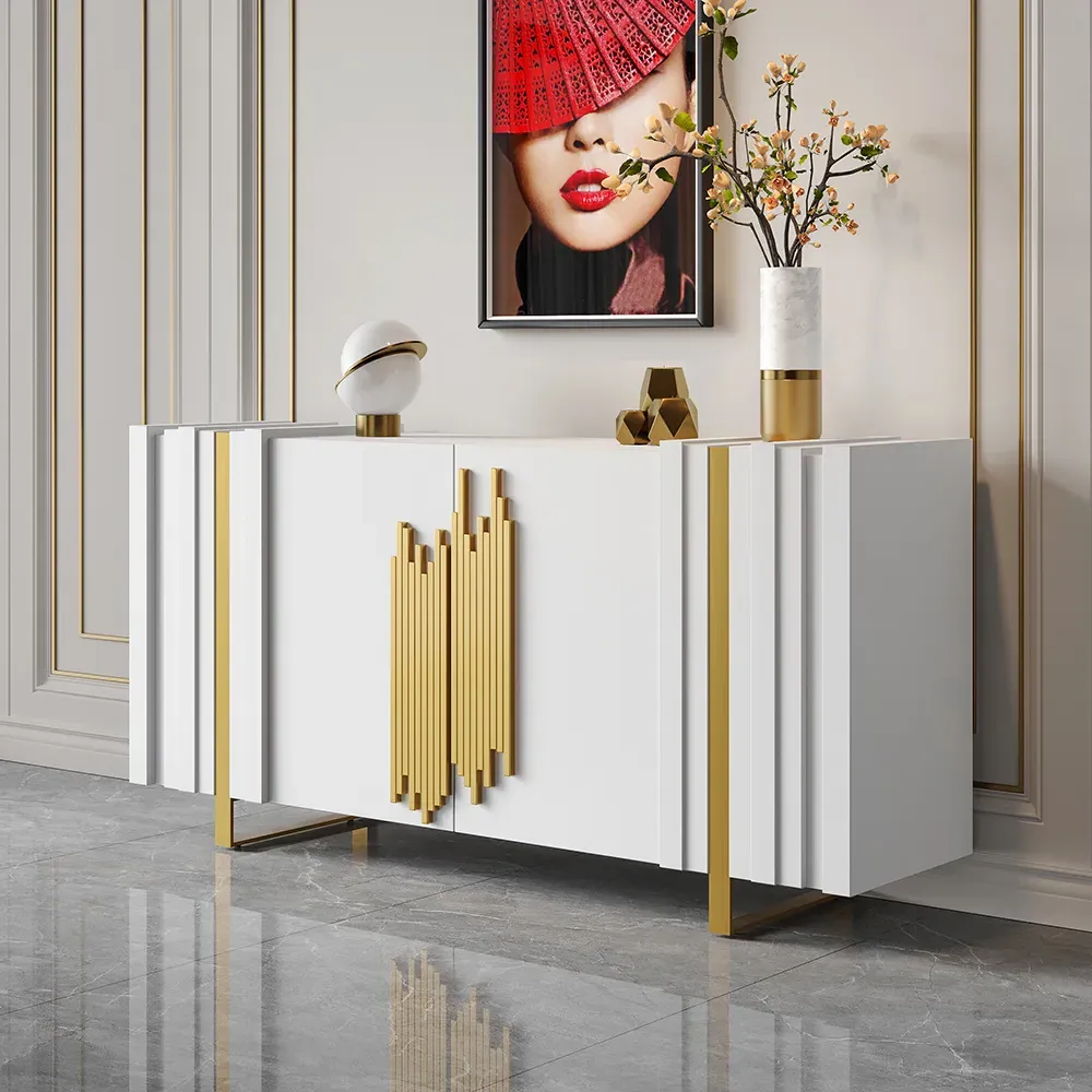 Aurea 63" Rectangular Sideboard with 2 Doors - White, Gold image