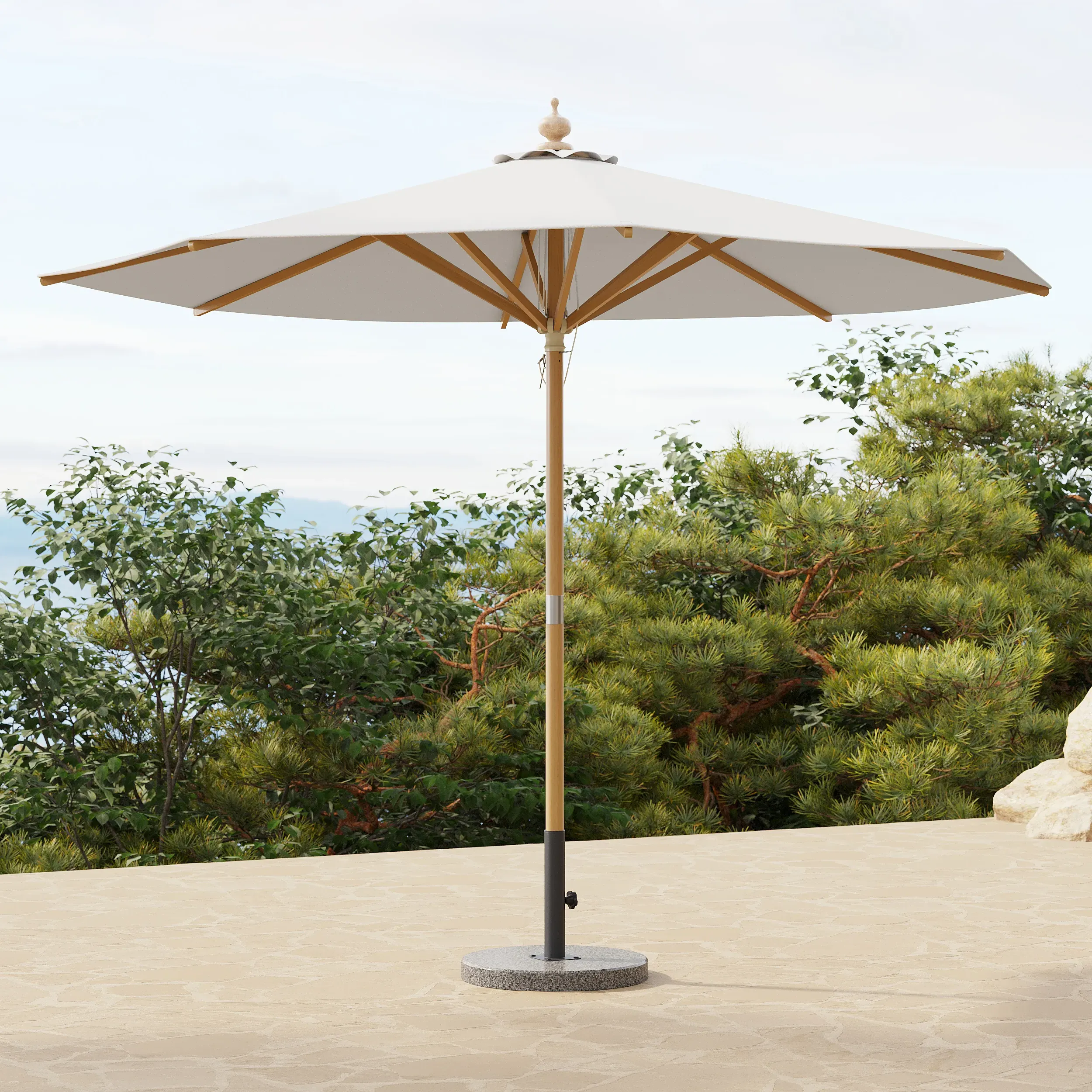 Axis 10ft Patio Umbrella with Marble Stand - White